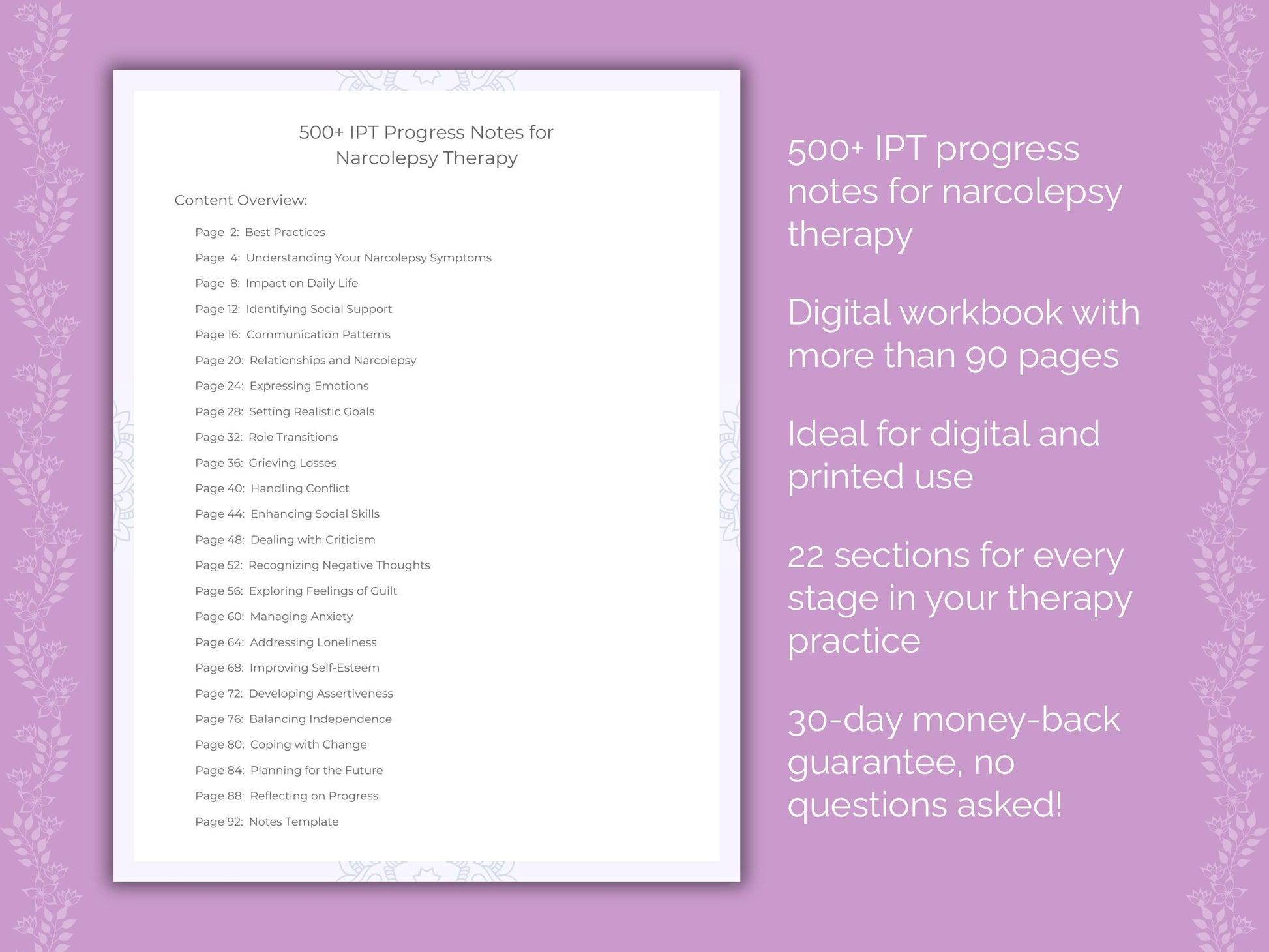Narcolepsy Interpersonal Therapy (IPT) Therapist Worksheets