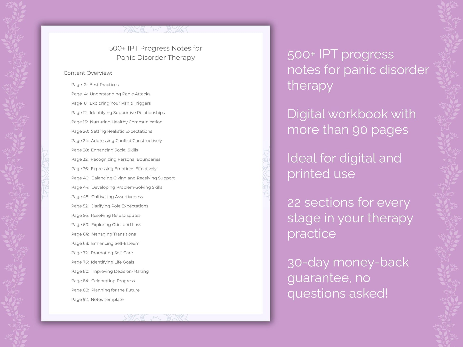 Panic Disorder Interpersonal Therapy (IPT) Therapist Worksheets