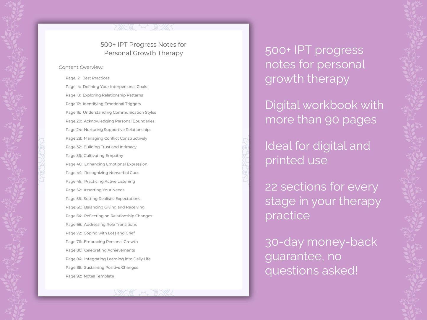 Personal Growth Interpersonal Therapy (IPT) Therapist Worksheets