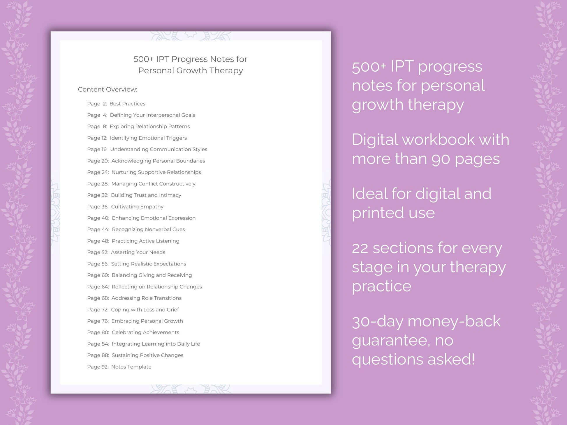 Personal Growth Interpersonal Therapy (IPT) Therapist Worksheets