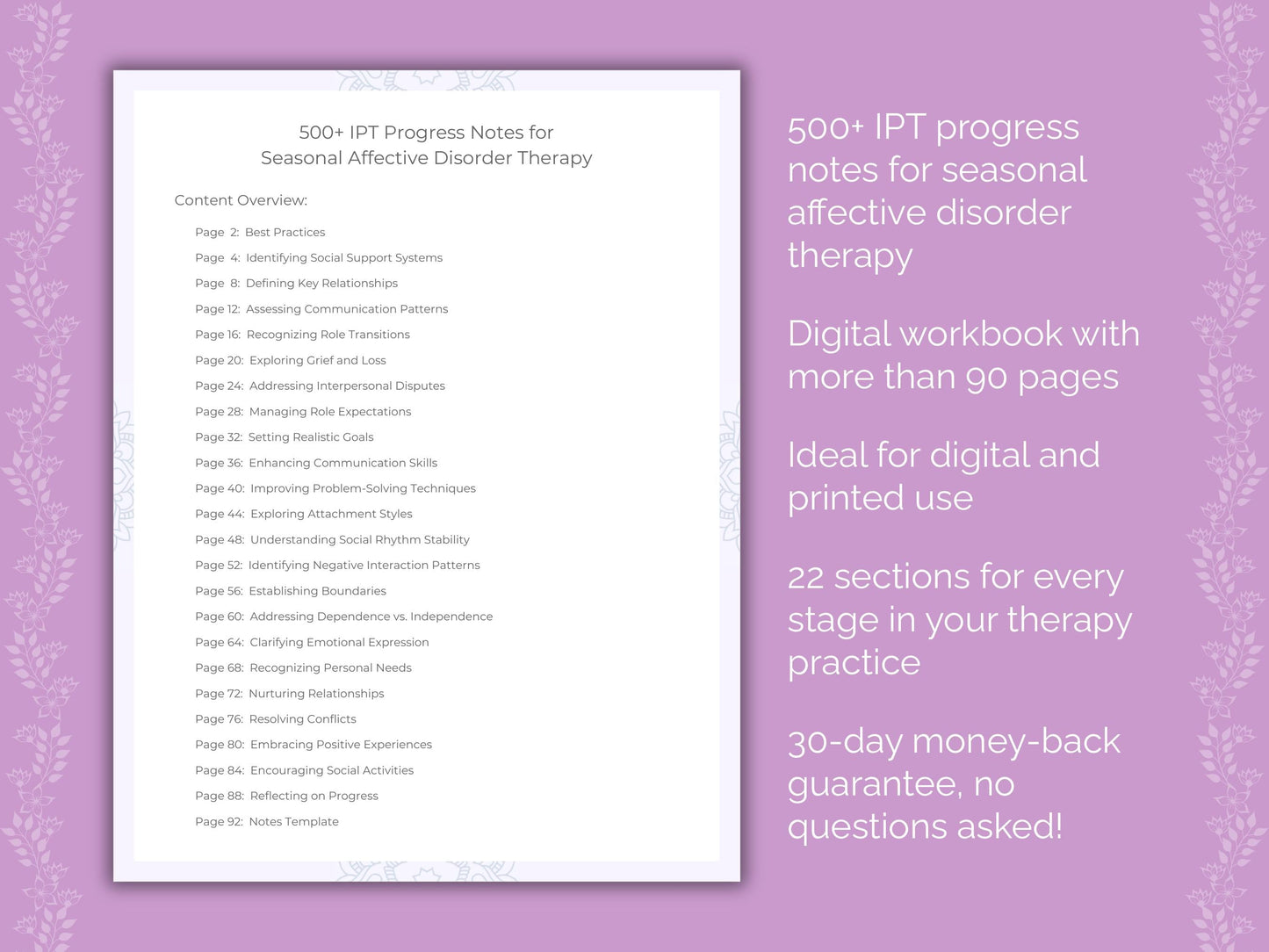 Seasonal Affective Disorder Interpersonal Therapy (IPT) Therapist Worksheets