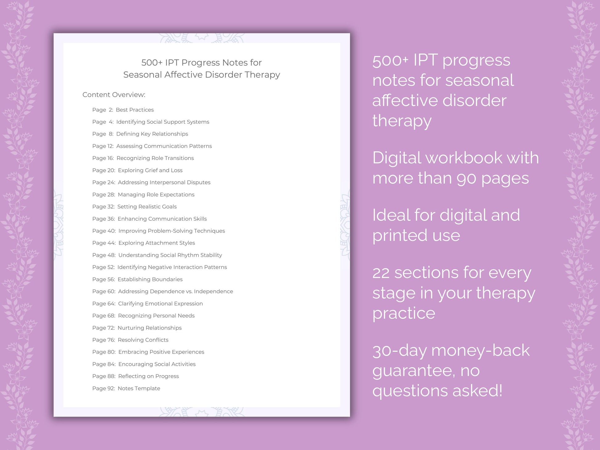 Seasonal Affective Disorder Interpersonal Therapy (IPT) Therapist Worksheets