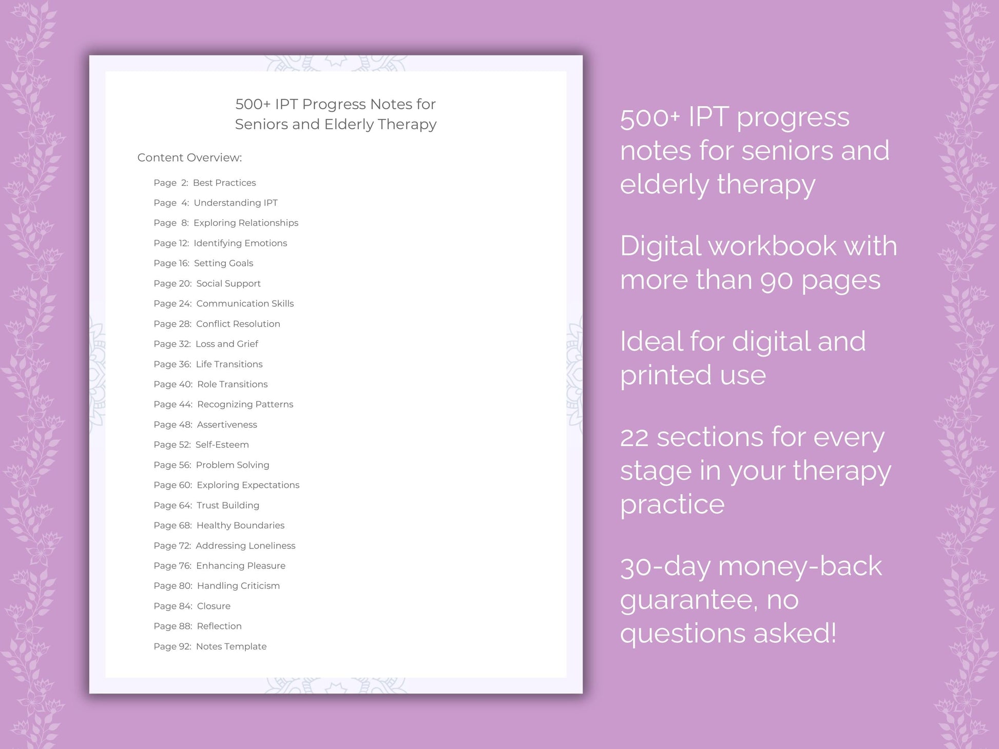 Seniors and Elderly Interpersonal Therapy (IPT) Therapist Worksheets