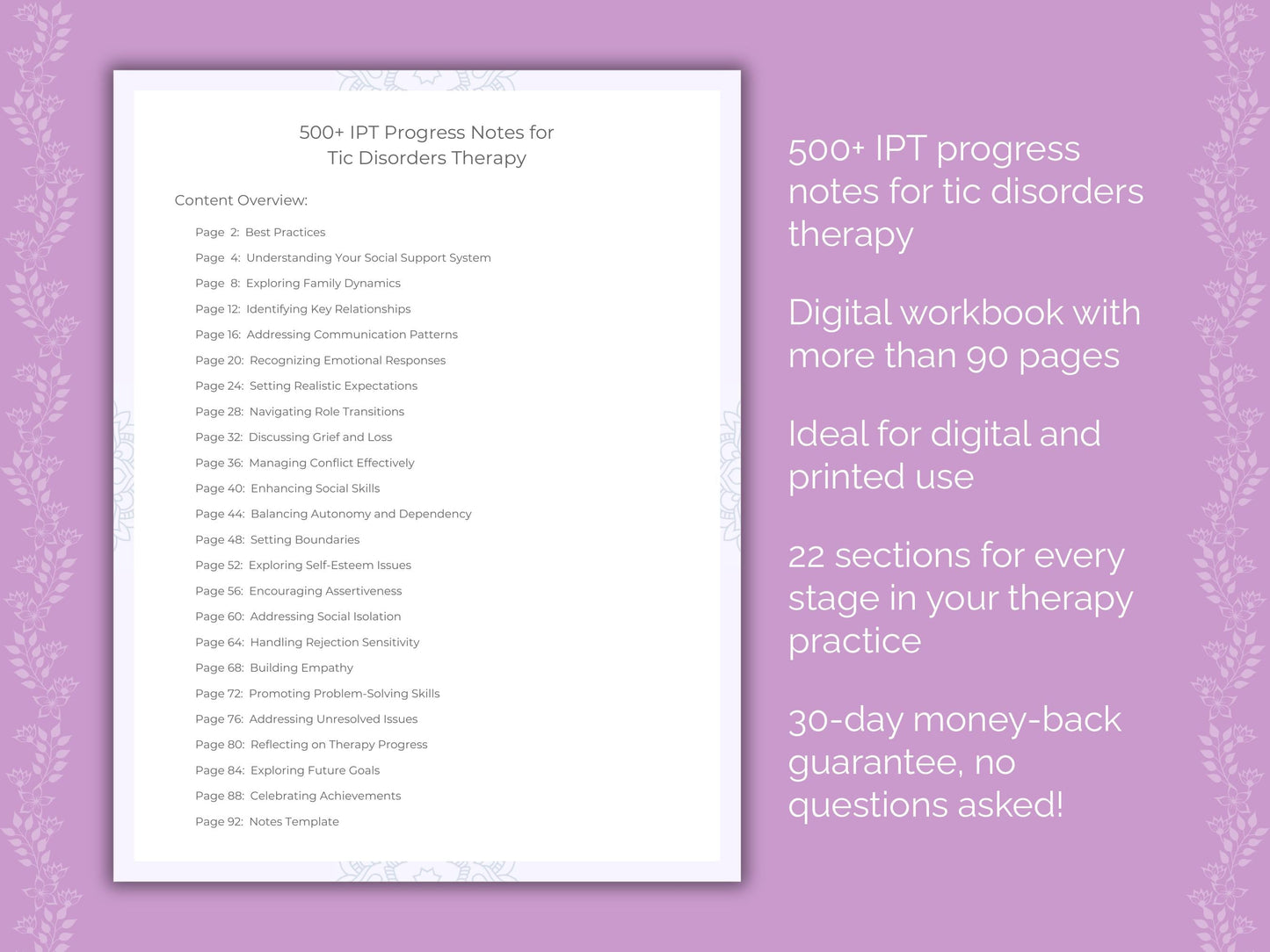 Tic Disorders Interpersonal Therapy (IPT) Therapist Worksheets