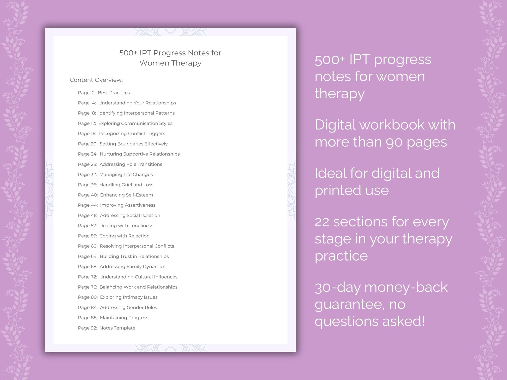 Women Interpersonal Therapy (IPT) Therapist Worksheets