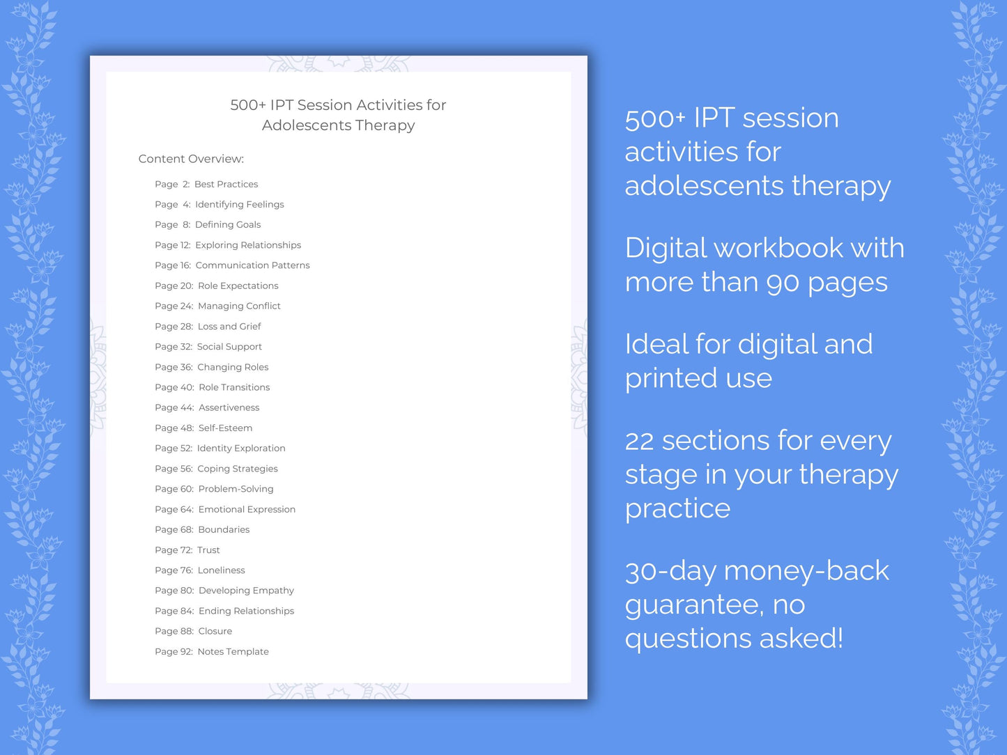 Adolescents Interpersonal Therapy (IPT) Therapist Worksheets