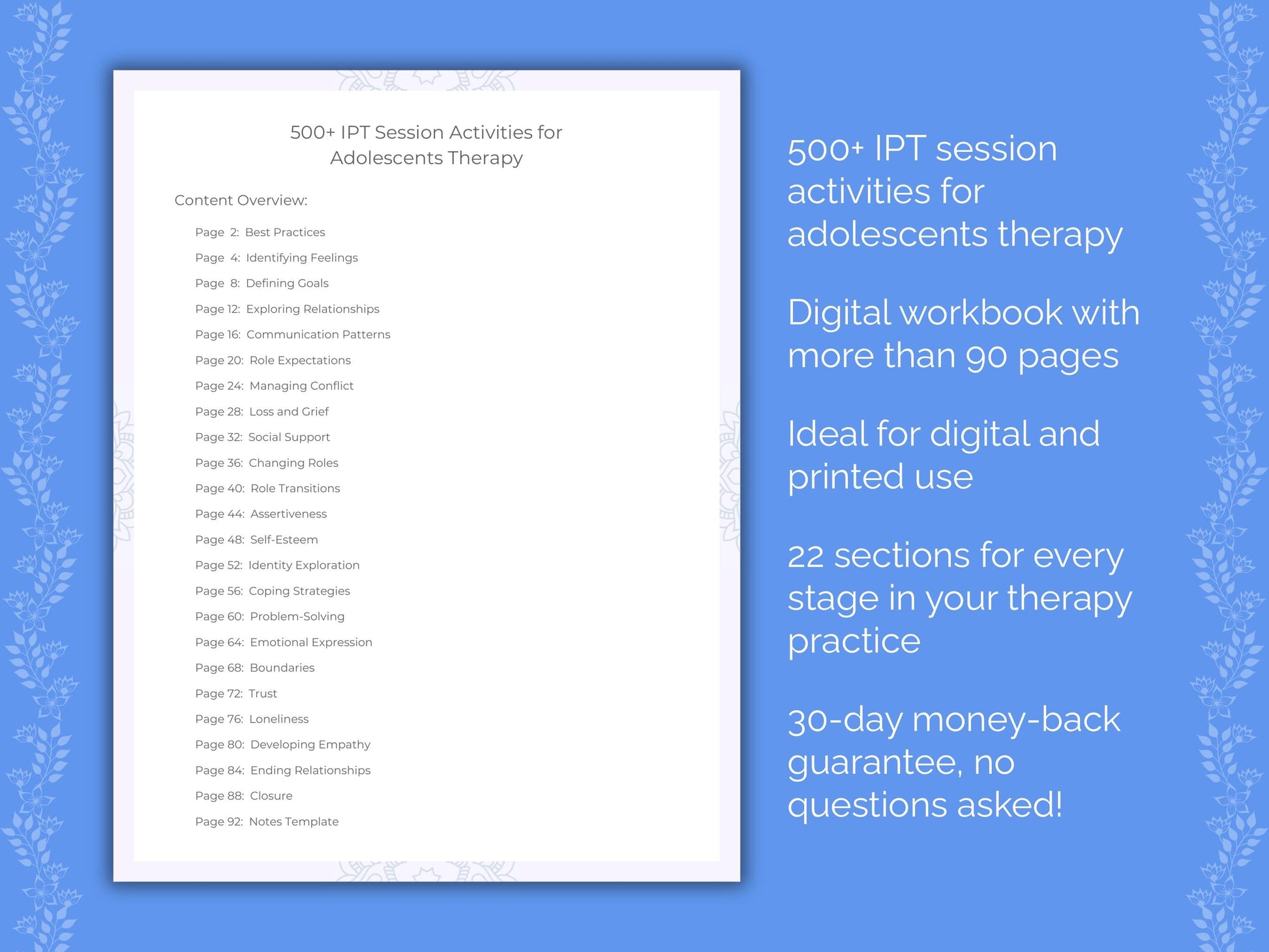 Adolescents Interpersonal Therapy (IPT) Therapist Worksheets