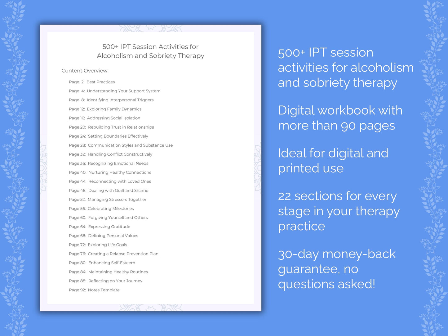 Alcoholism and Sobriety Interpersonal Therapy (IPT) Therapist Worksheets