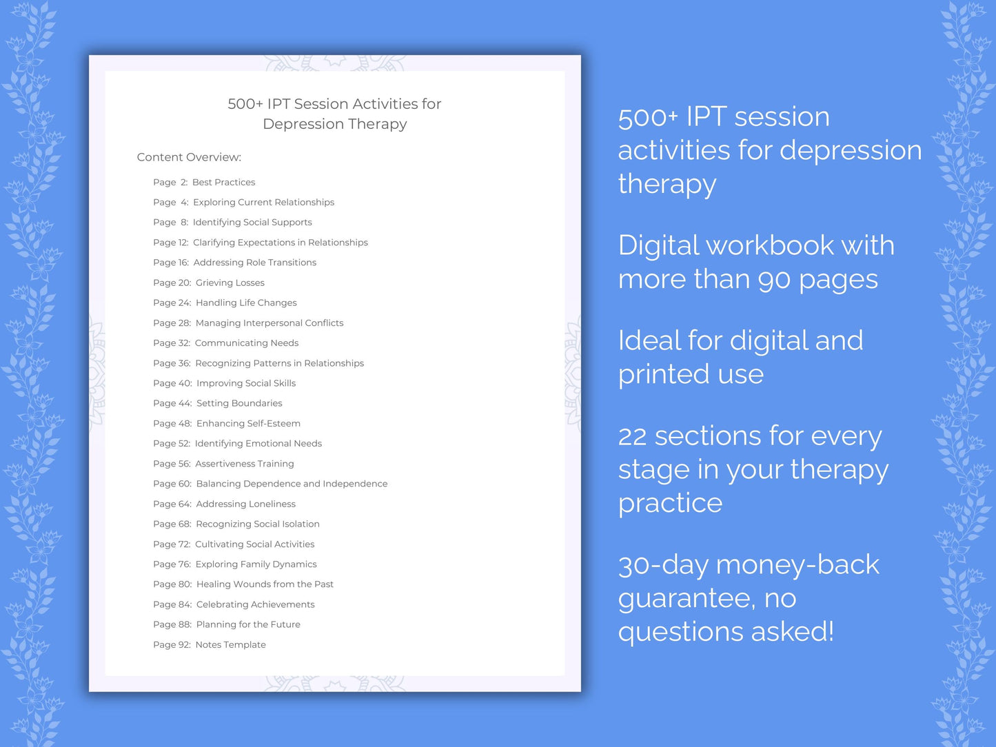Depression Interpersonal Therapy (IPT) Therapist Worksheets