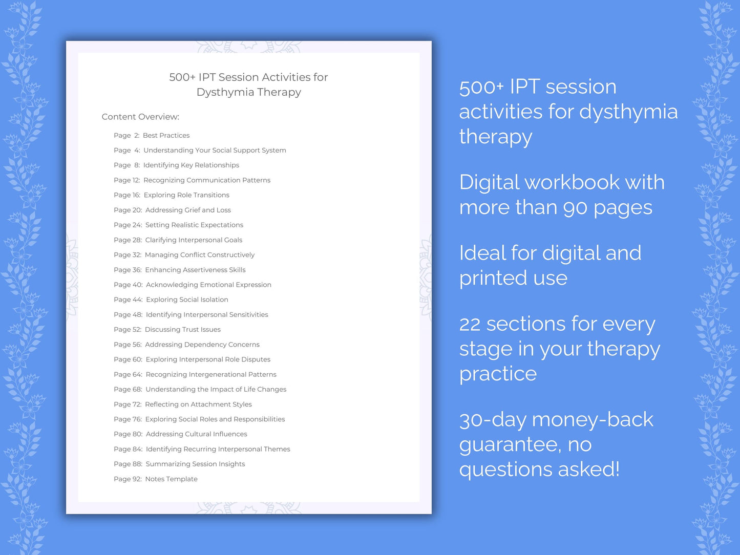 Dysthymia Interpersonal Therapy (IPT) Therapist Worksheets