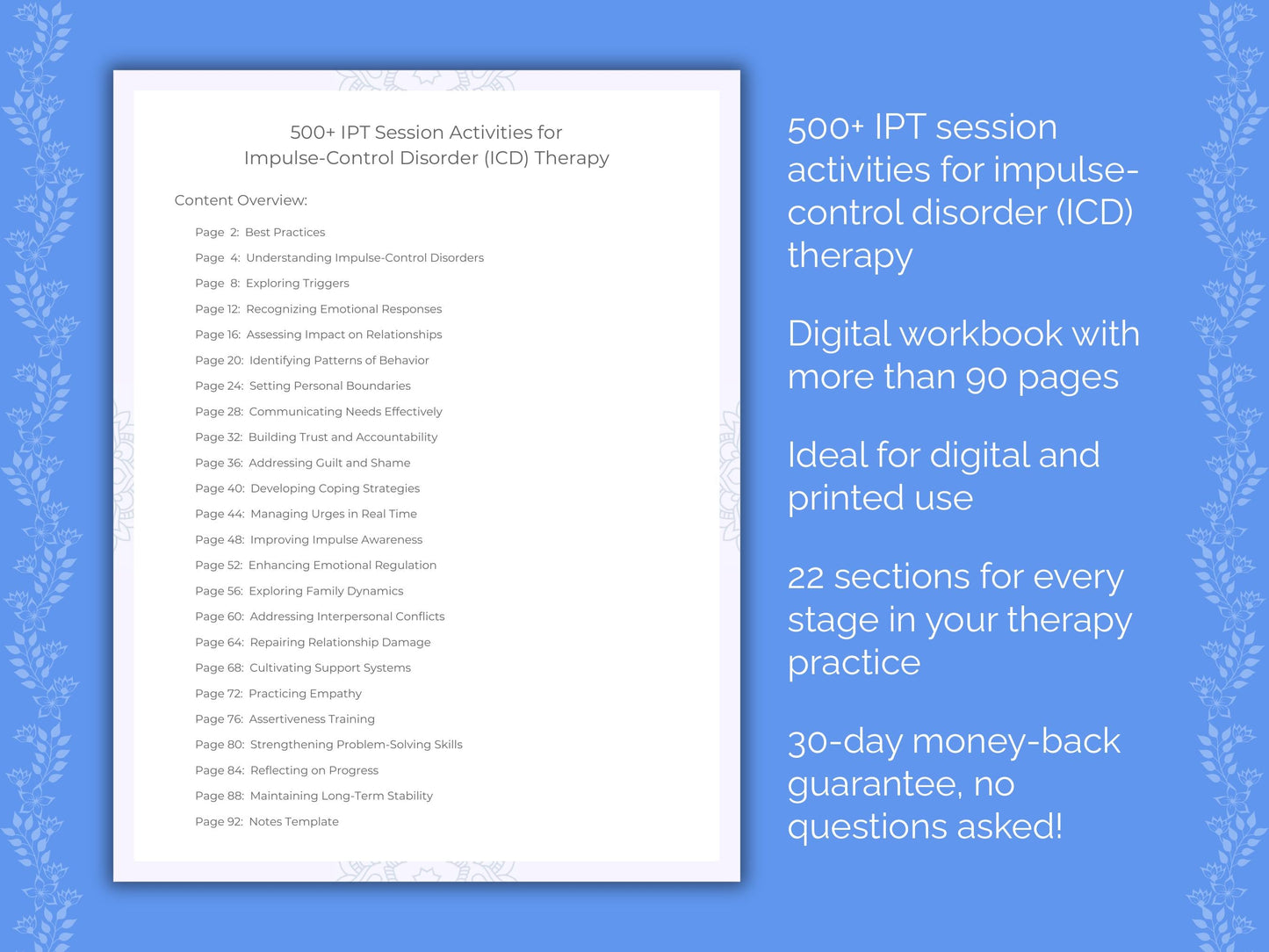 Impulse-Control Disorder (ICD) Interpersonal Therapy (IPT) Therapist Worksheets