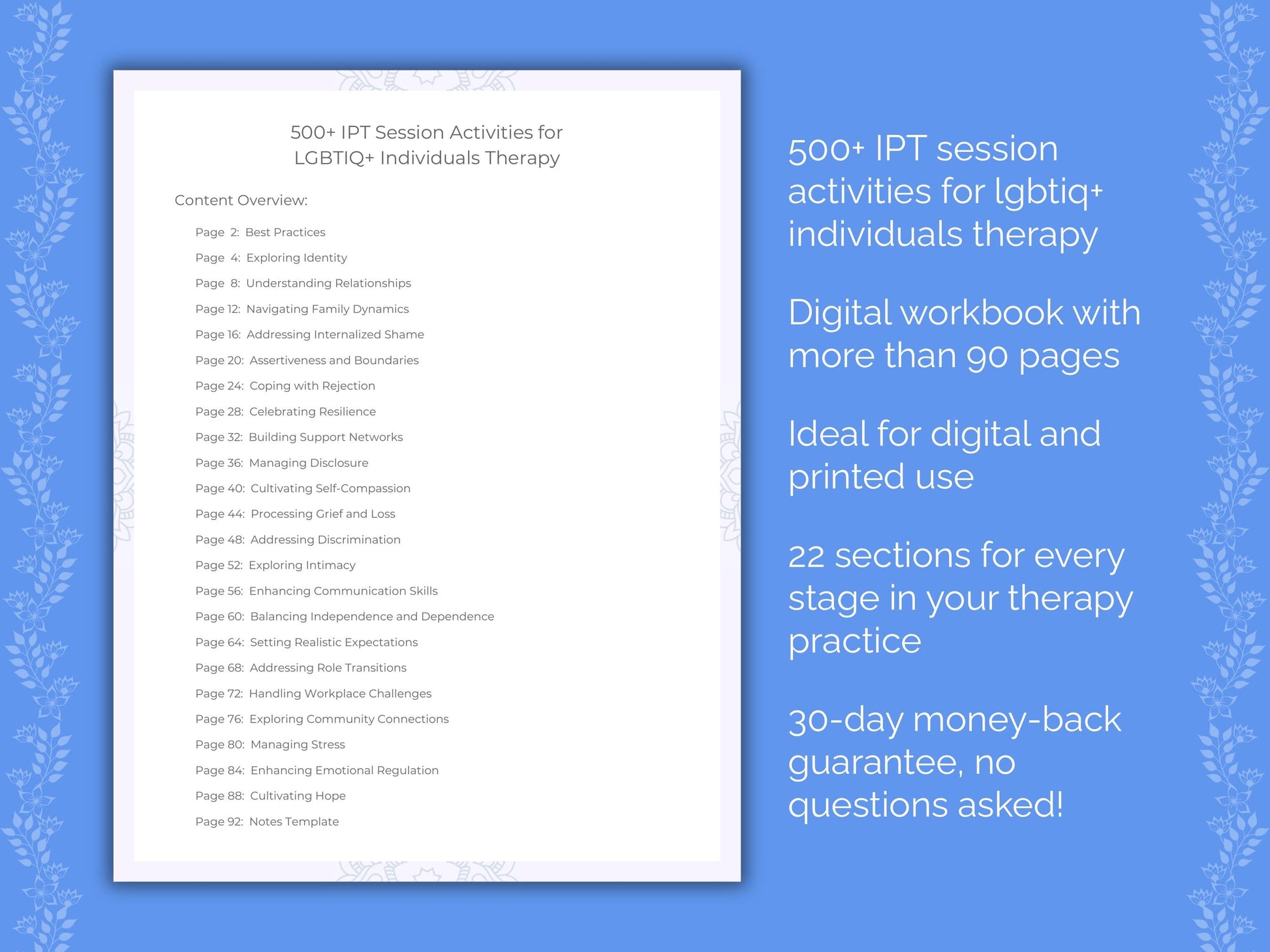 LGBTIQ+ Individuals Interpersonal Therapy (IPT) Therapist Worksheets