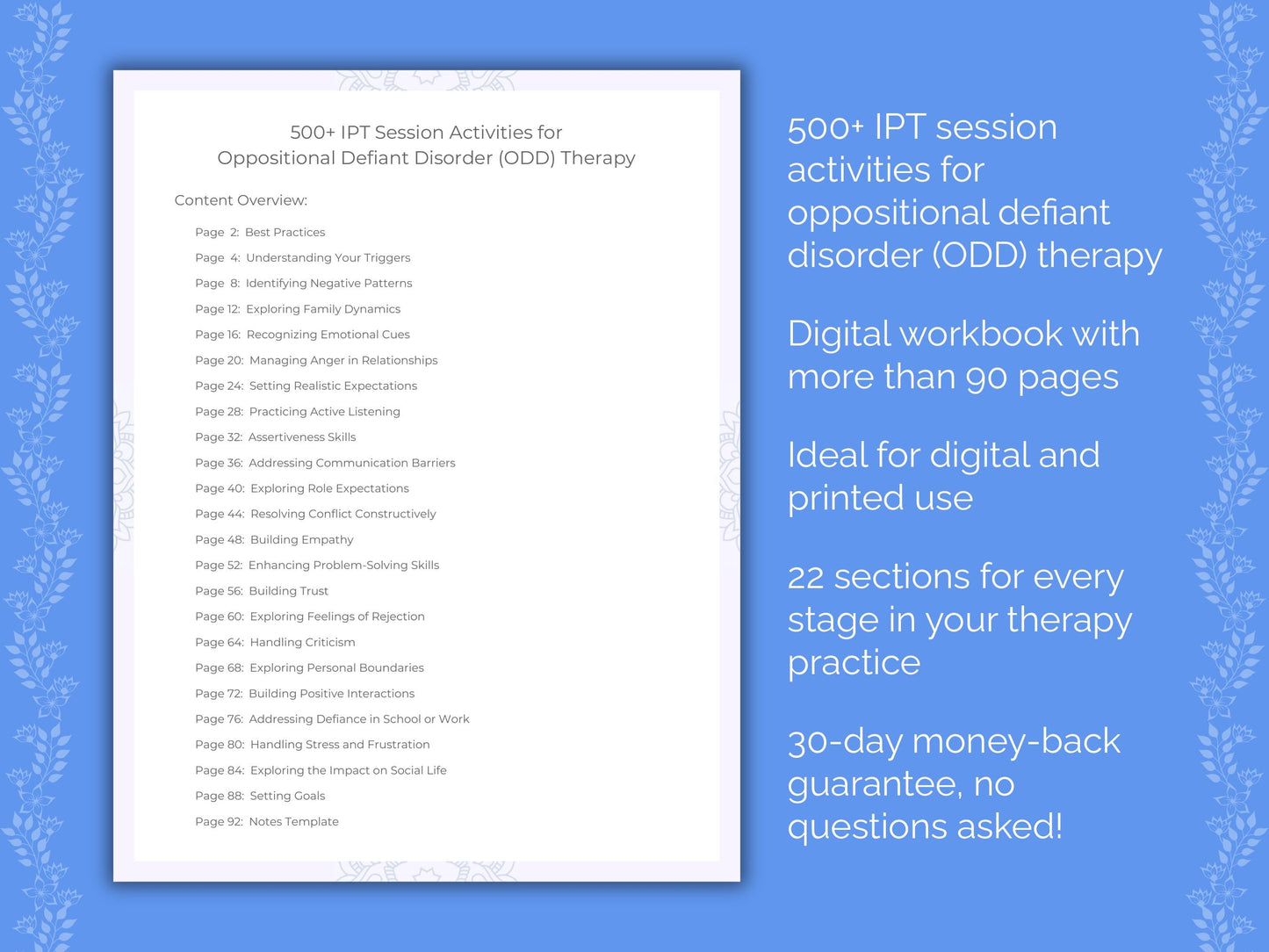Oppositional Defiant Disorder (ODD) Interpersonal Therapy (IPT) Therapist Worksheets