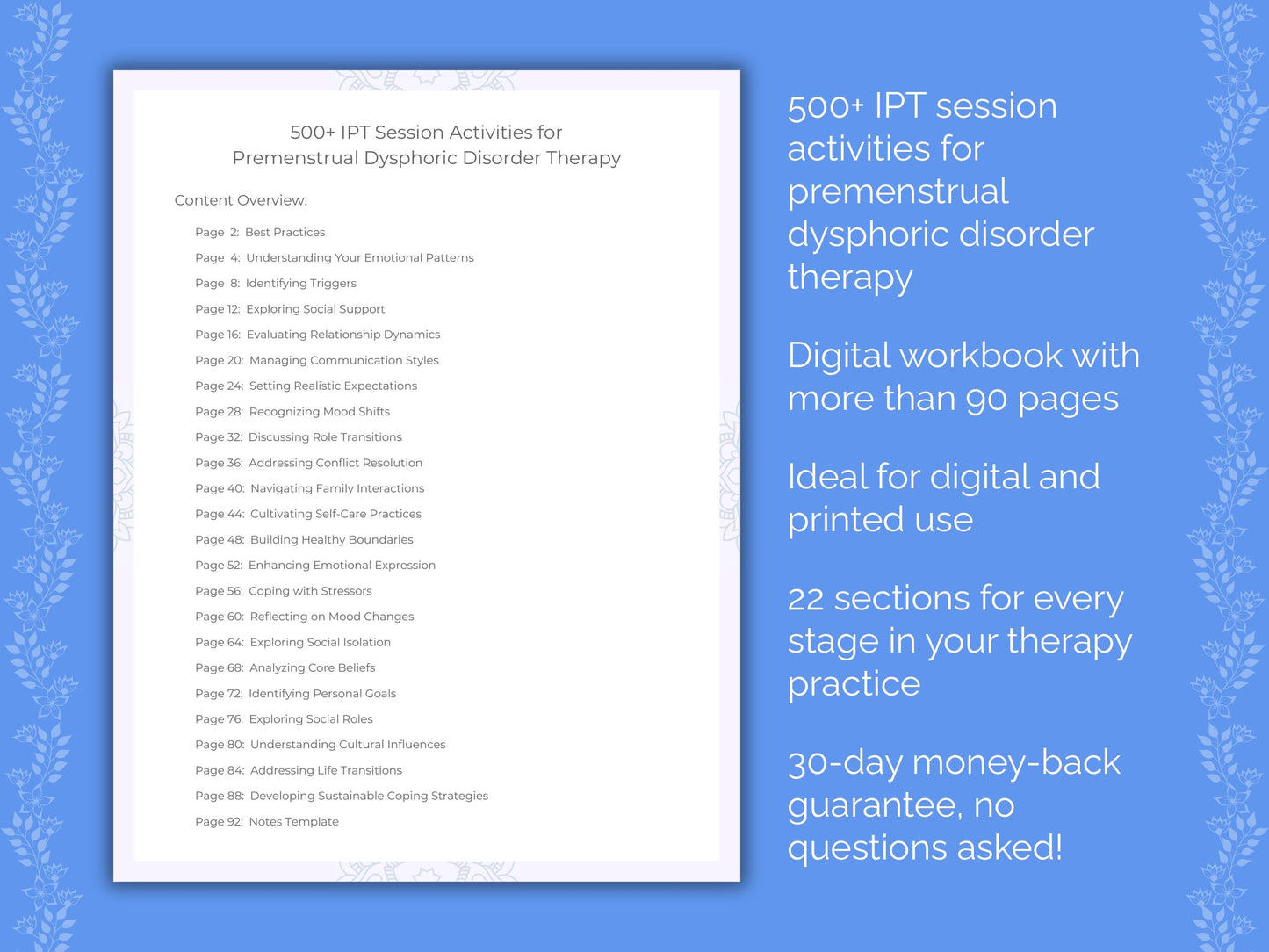 Premenstrual Dysphoric Disorder Interpersonal Therapy (IPT) Therapist Worksheets