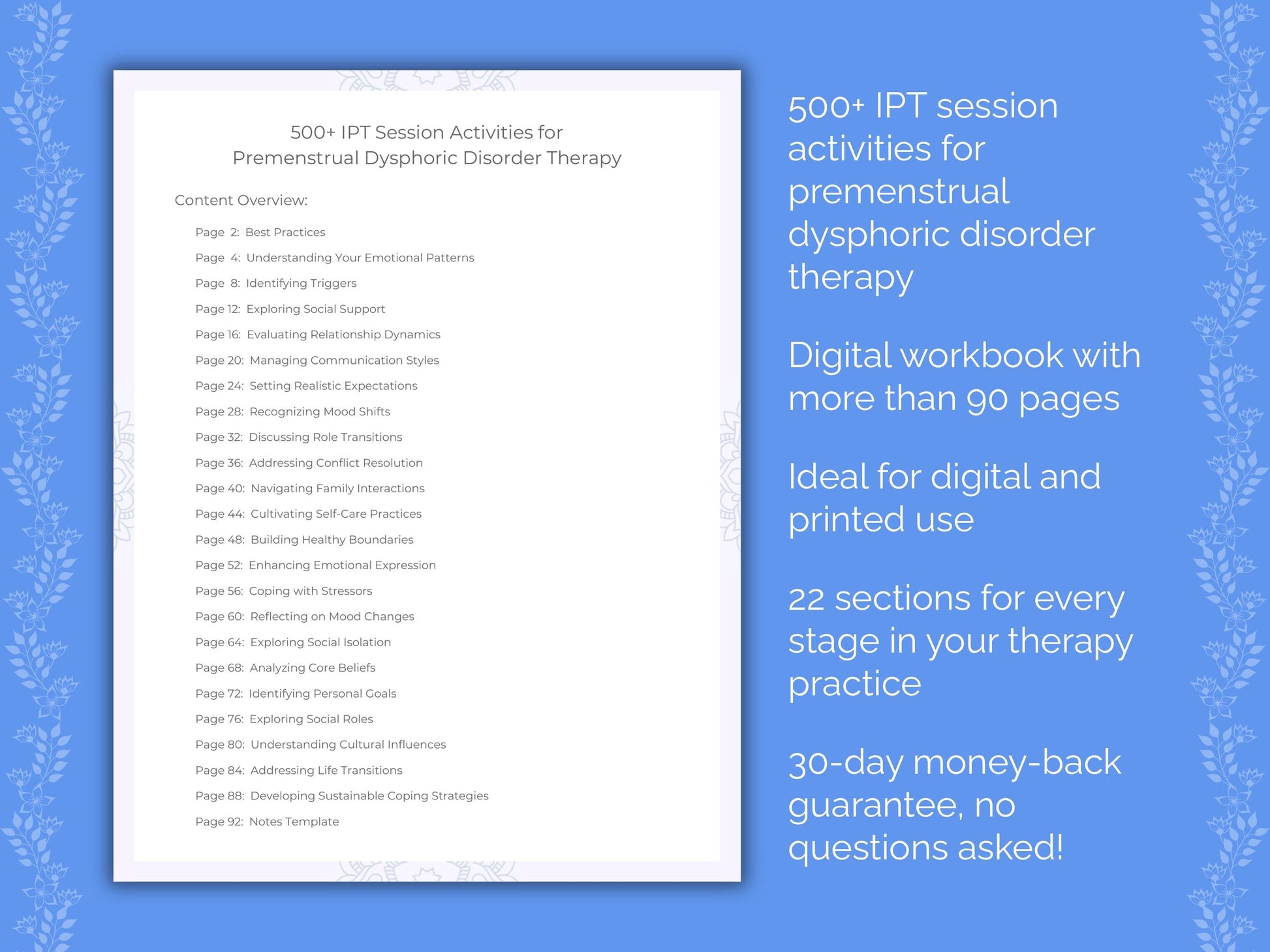 Premenstrual Dysphoric Disorder Interpersonal Therapy (IPT) Therapist Worksheets