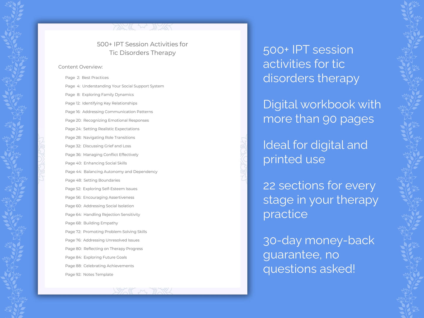 Tic Disorders Interpersonal Therapy (IPT) Therapist Worksheets