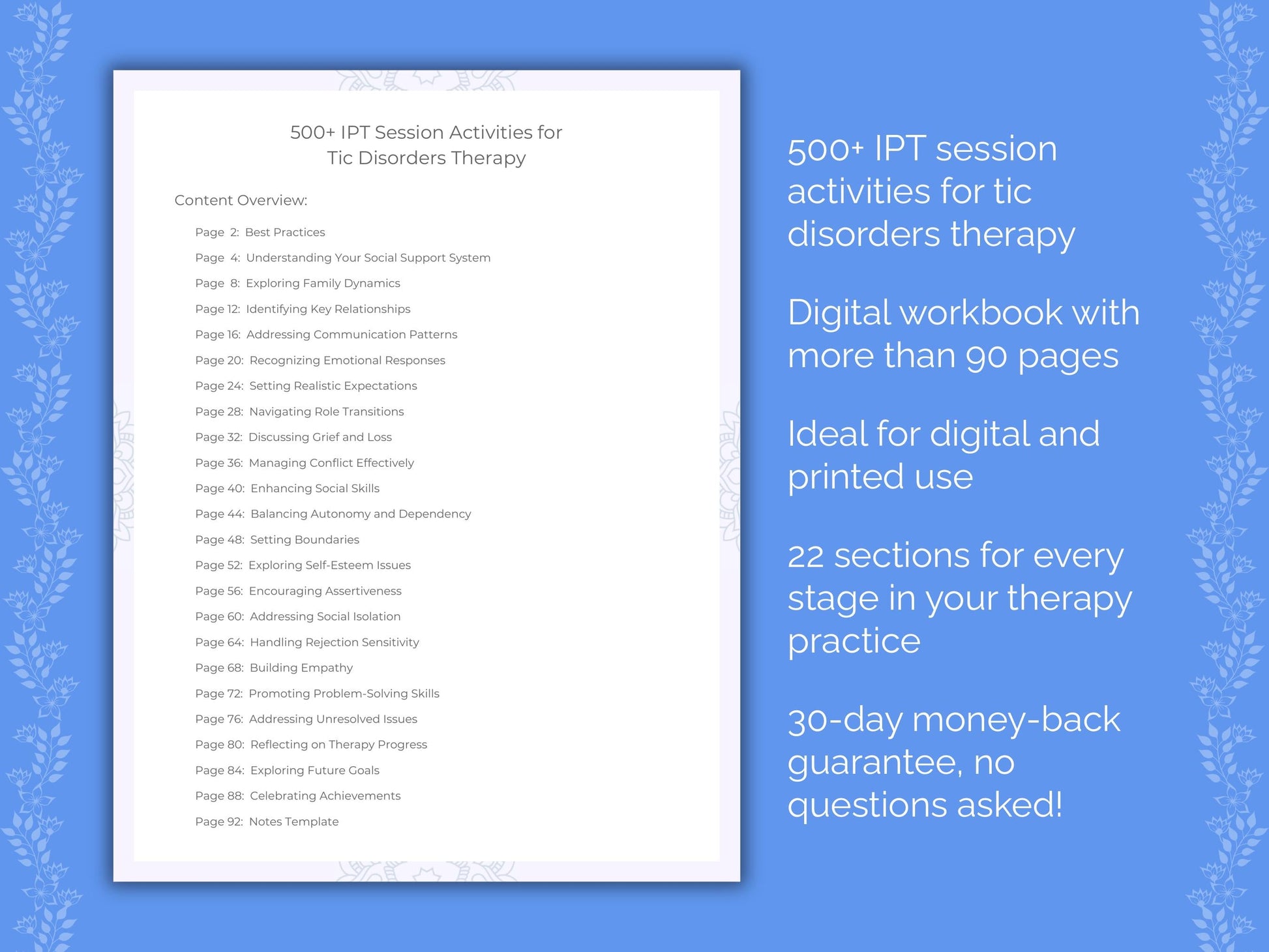 Tic Disorders Interpersonal Therapy (IPT) Therapist Worksheets