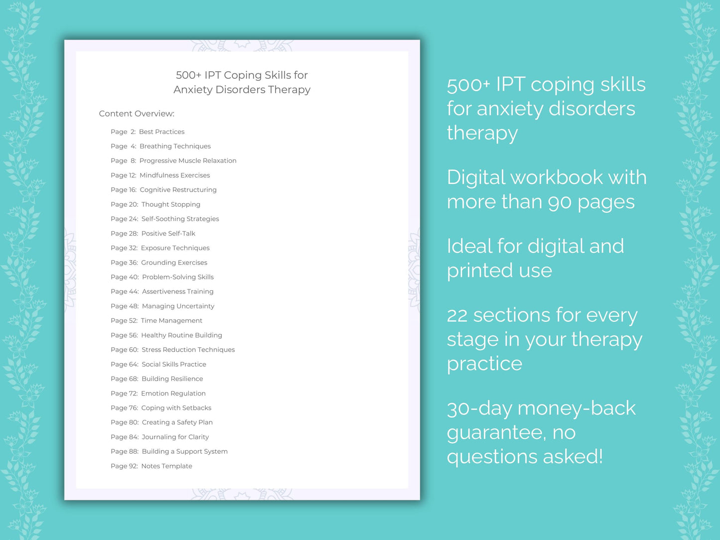 Anxiety Disorders Interpersonal Therapy (IPT) Therapist Worksheets