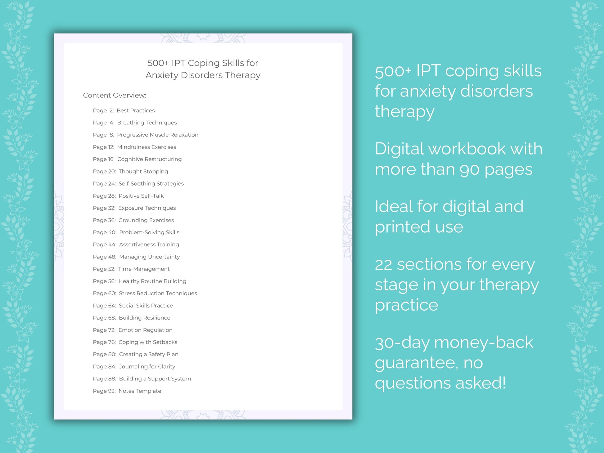 Anxiety Disorders Interpersonal Therapy (IPT) Therapist Worksheets