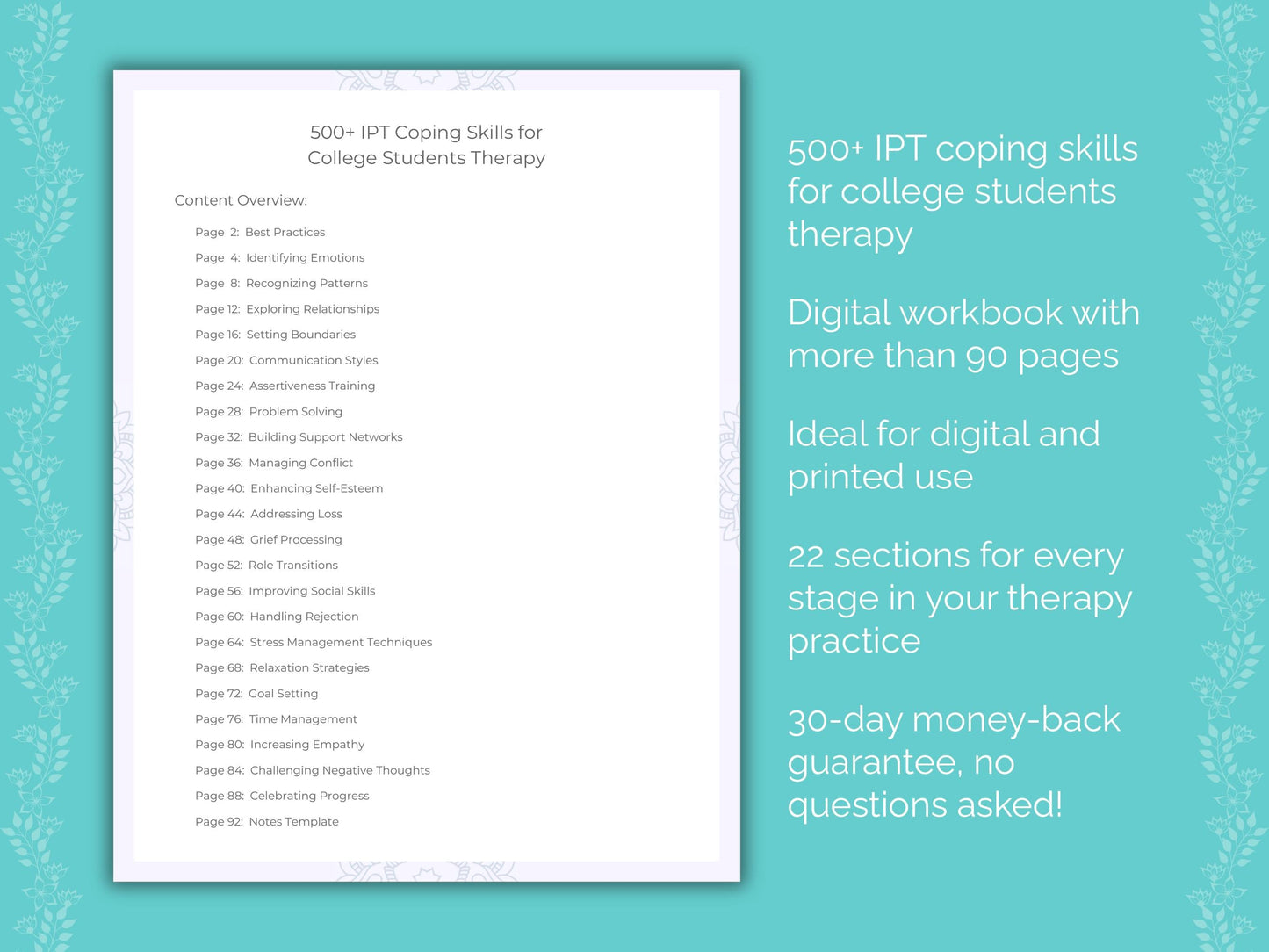 College Students Interpersonal Therapy (IPT) Therapist Worksheets