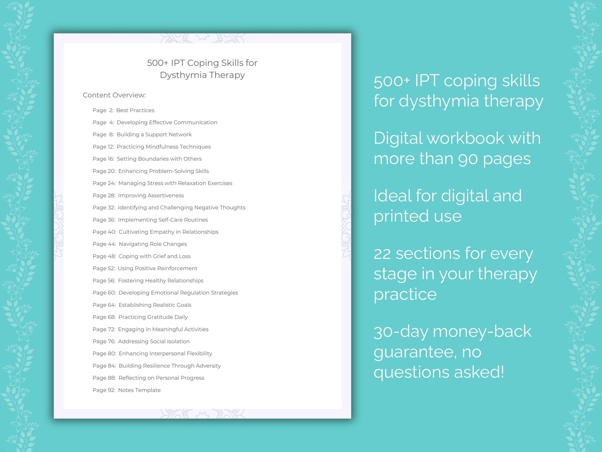 Dysthymia Interpersonal Therapy (IPT) Therapist Worksheets