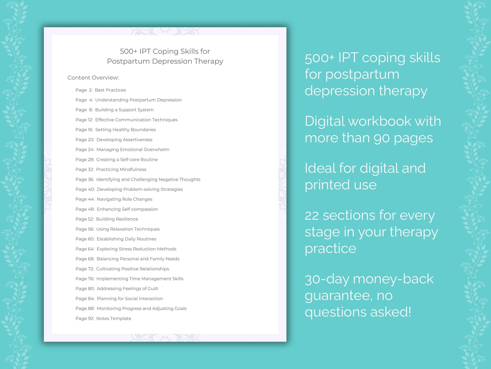 Postpartum Depression Interpersonal Therapy (IPT) Therapist Worksheets