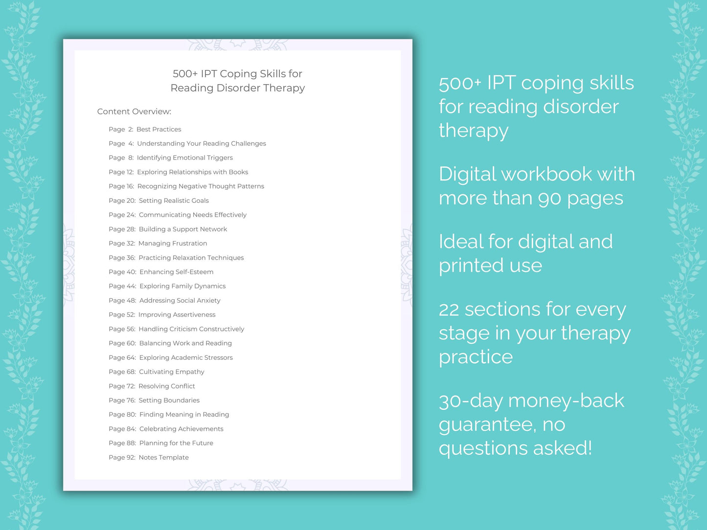 Reading Disorder Interpersonal Therapy (IPT) Therapist Worksheets