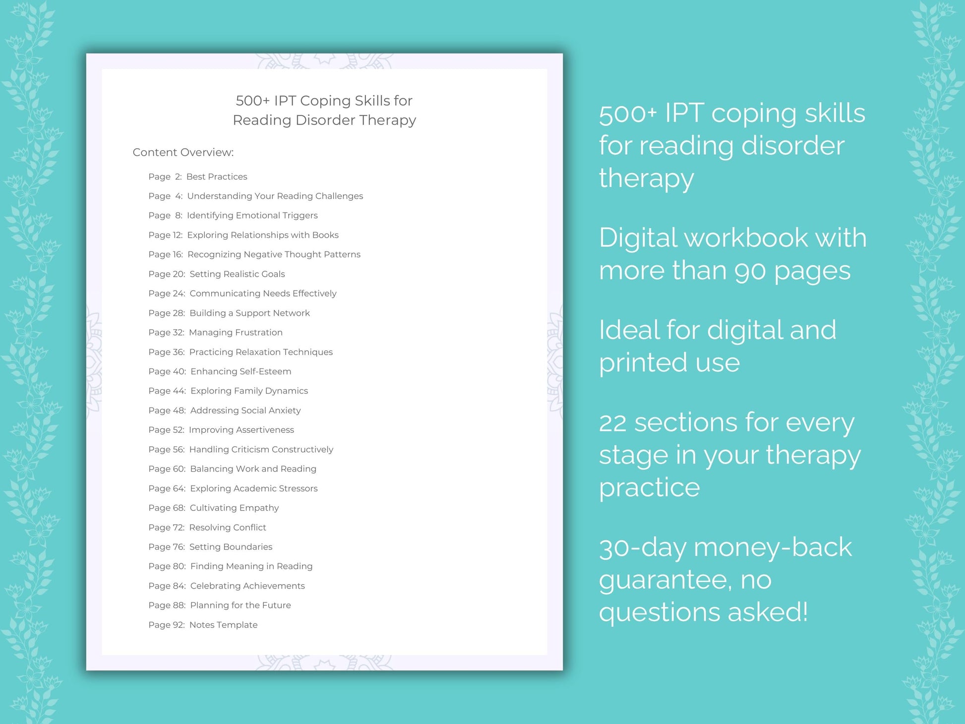 Reading Disorder Interpersonal Therapy (IPT) Therapist Worksheets
