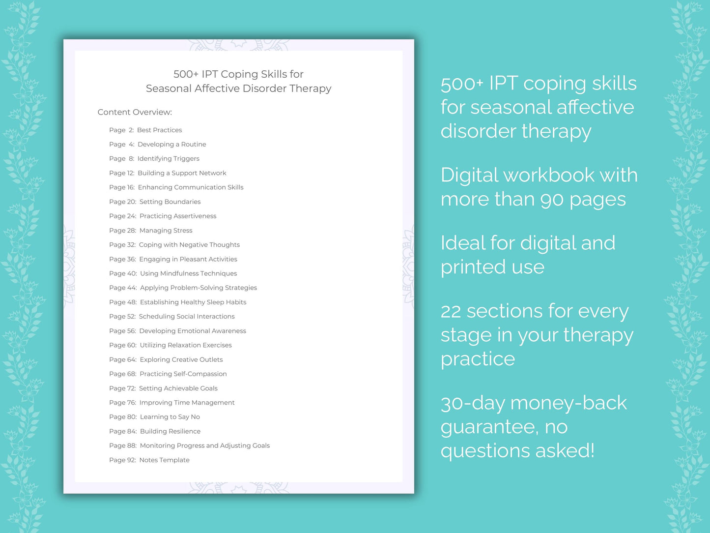 Seasonal Affective Disorder Interpersonal Therapy (IPT) Therapist Worksheets