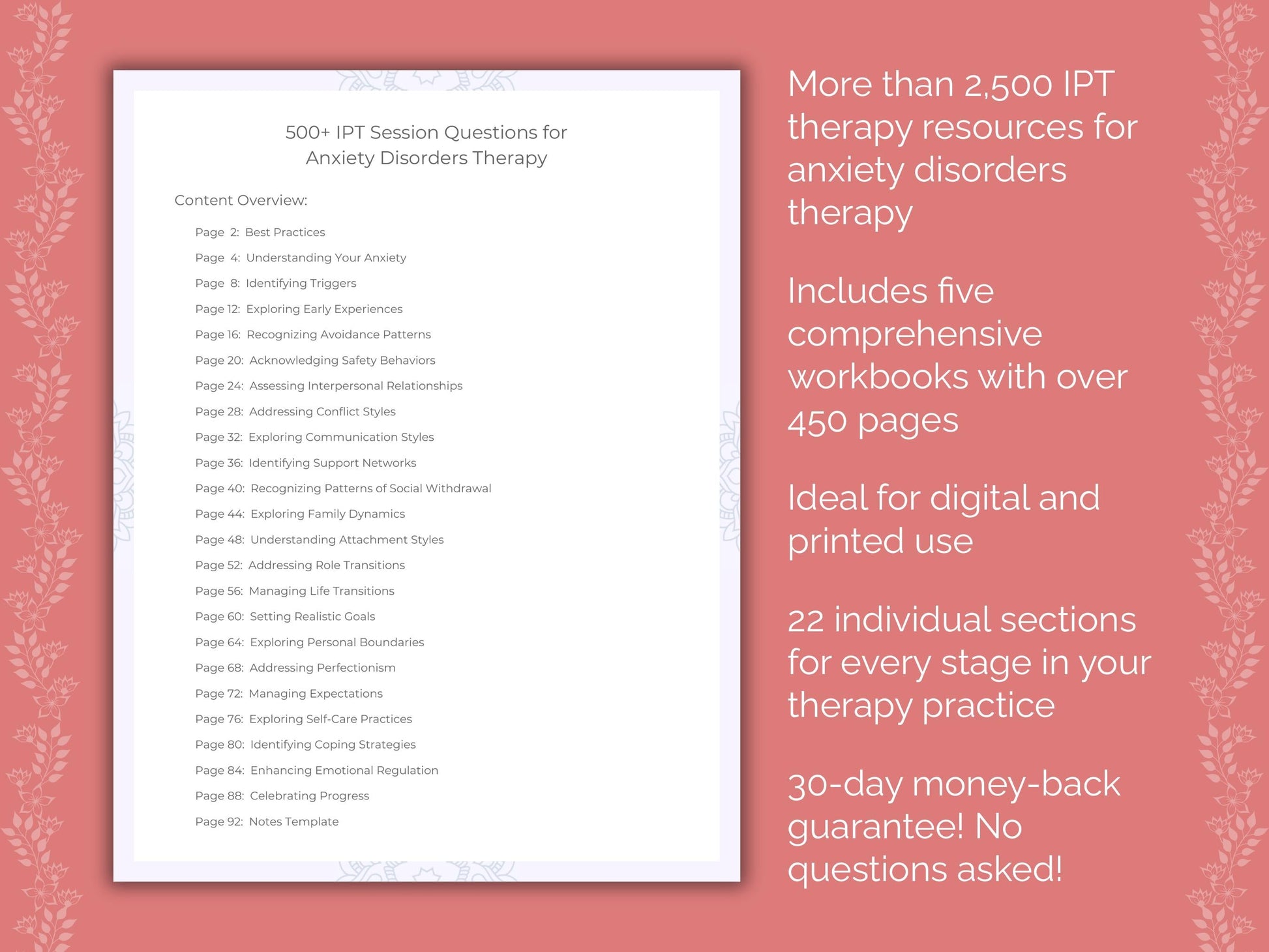 Anxiety Disorders Interpersonal Therapy (IPT) Therapist Worksheets