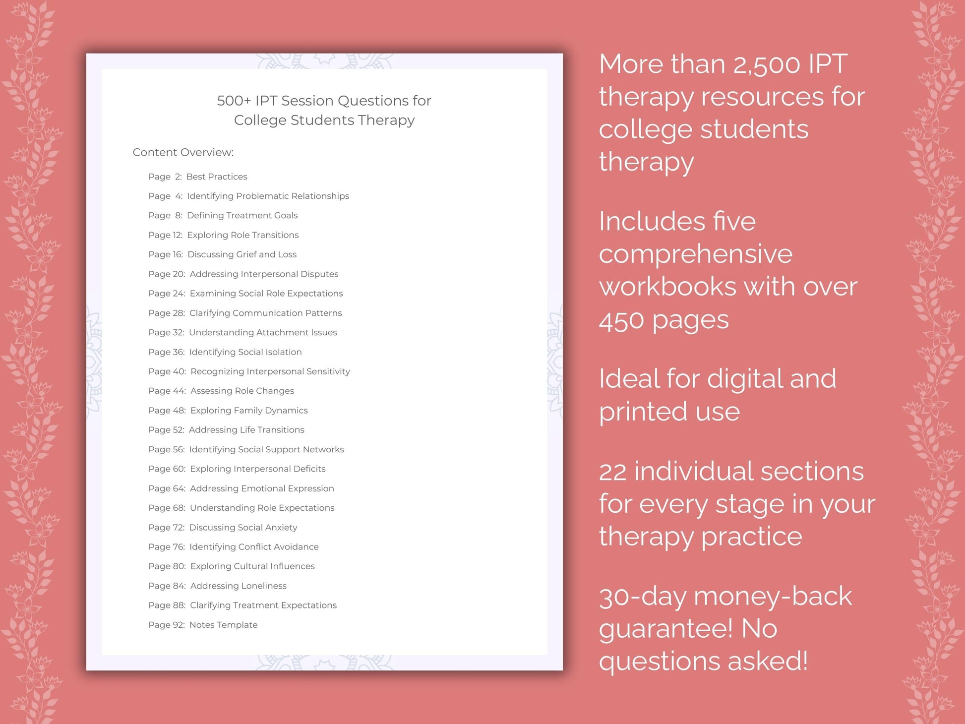 College Students Interpersonal Therapy (IPT) Therapist Worksheets