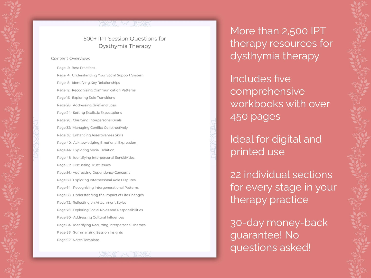 Dysthymia Interpersonal Therapy (IPT) Therapist Worksheets