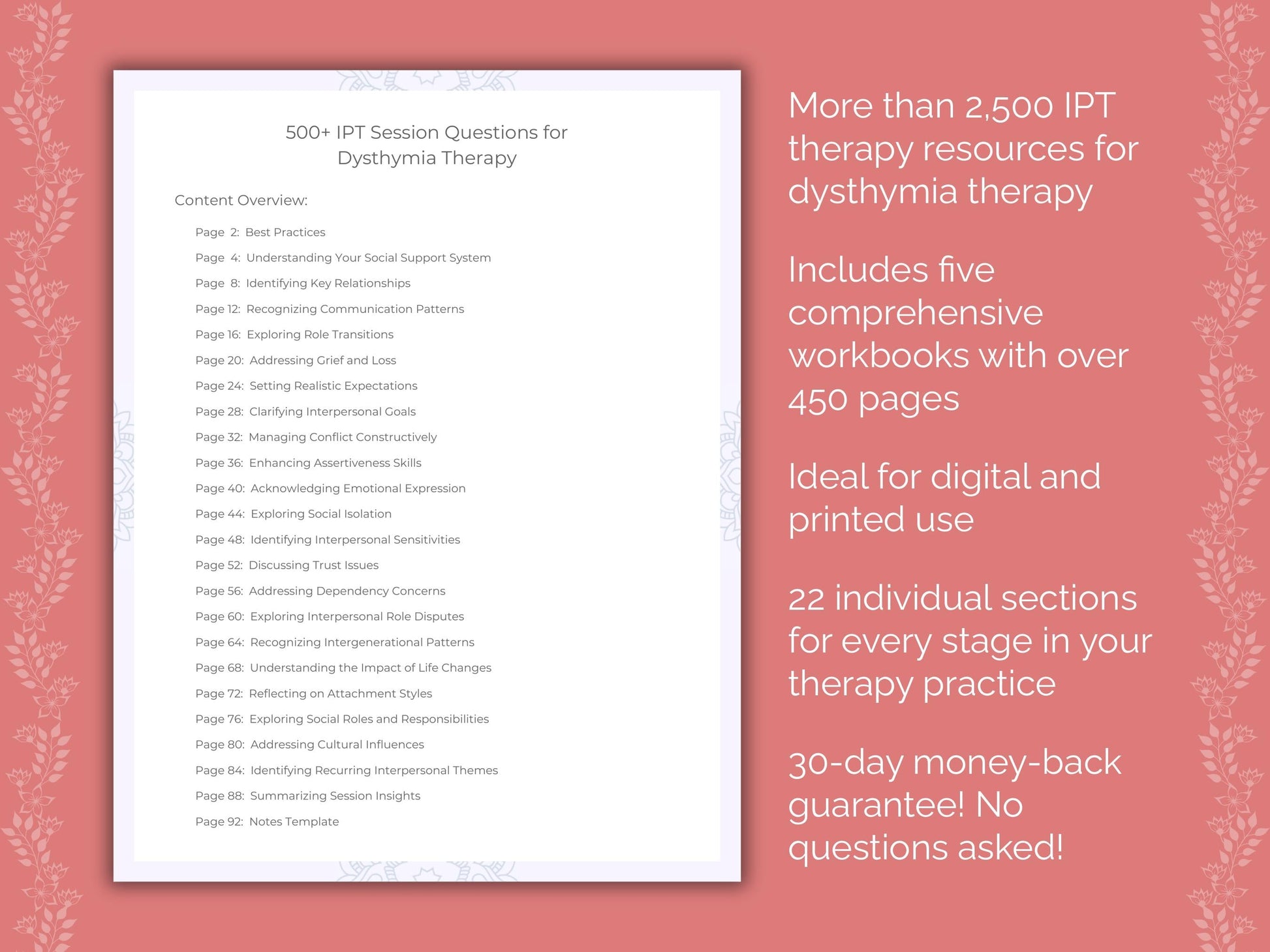 Dysthymia Interpersonal Therapy (IPT) Therapist Worksheets