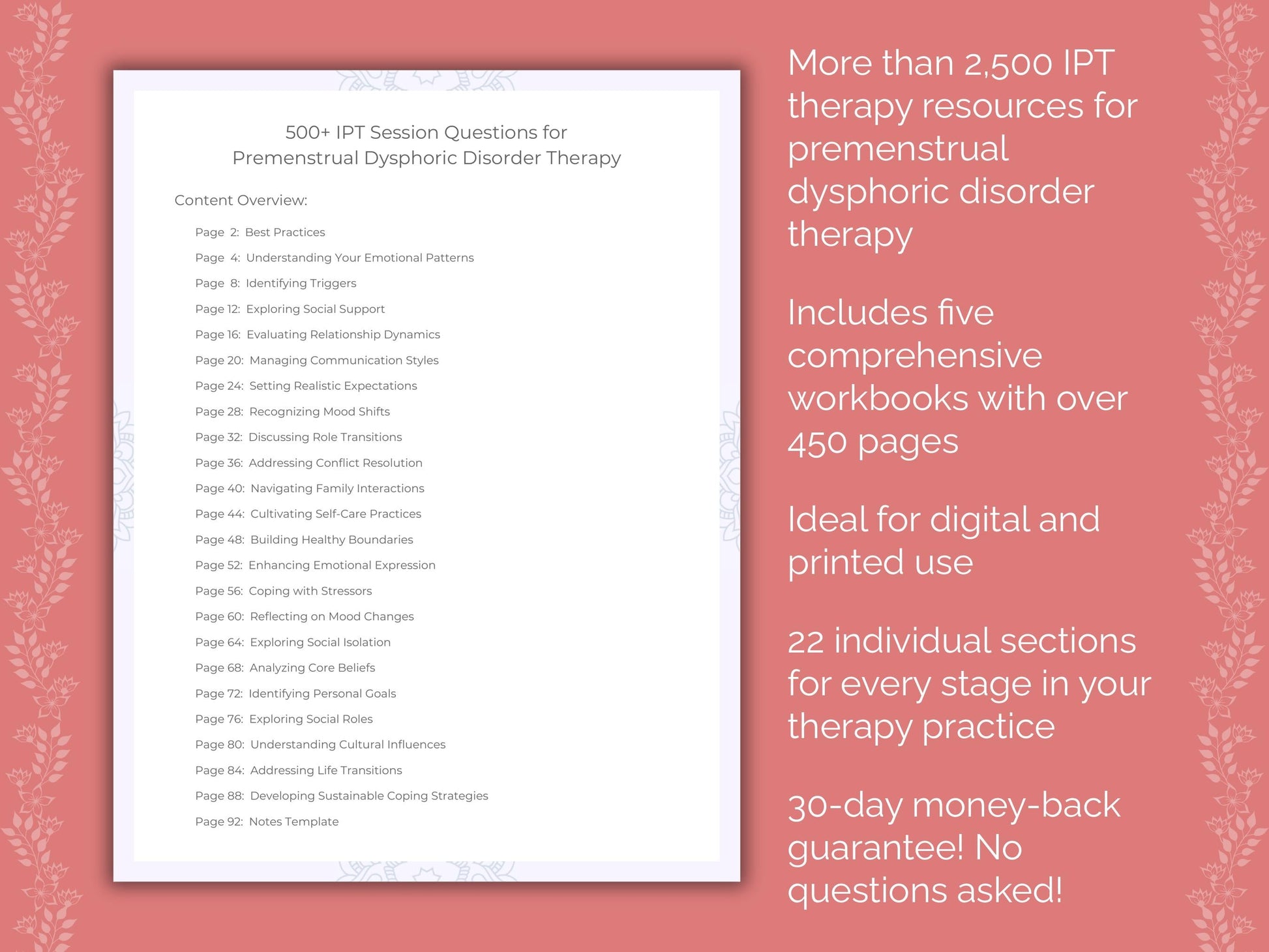 Premenstrual Dysphoric Disorder Interpersonal Therapy (IPT) Therapist Worksheets