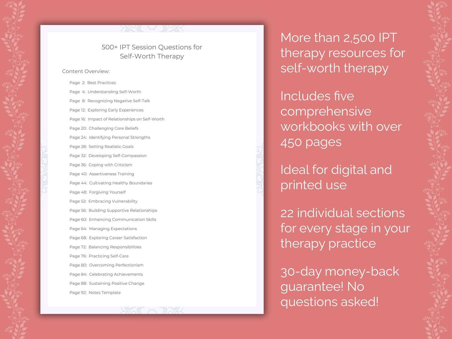 Self-Worth Interpersonal Therapy (IPT) Therapist Worksheets