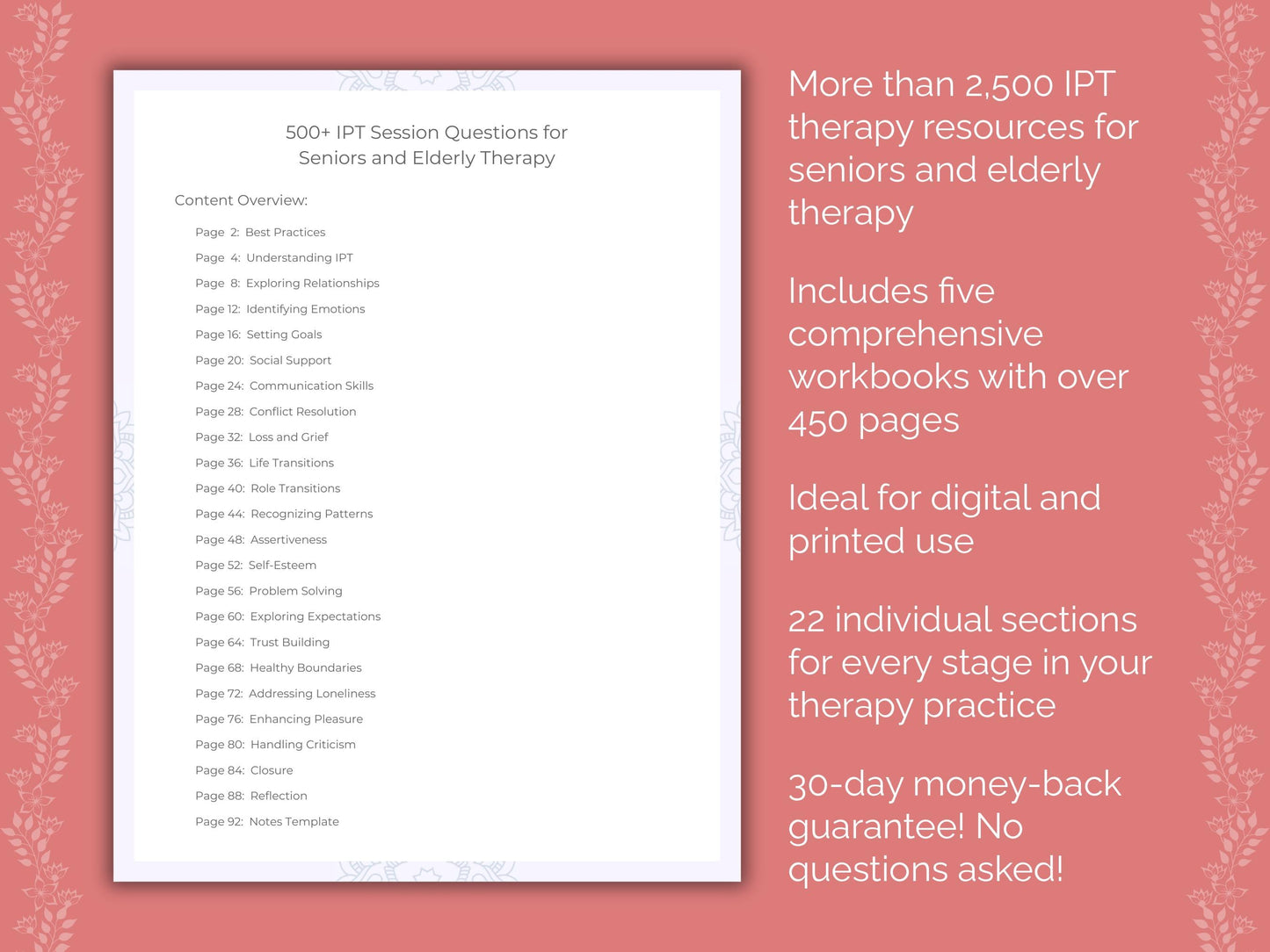 Seniors and Elderly Interpersonal Therapy (IPT) Therapist Worksheets