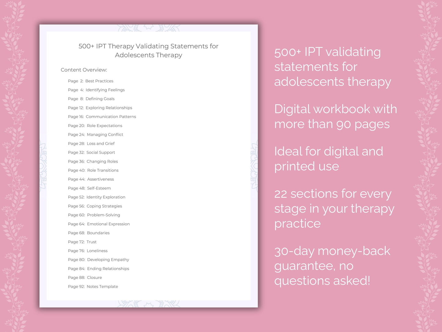 Adolescents Interpersonal Therapy (IPT) Therapist Worksheets
