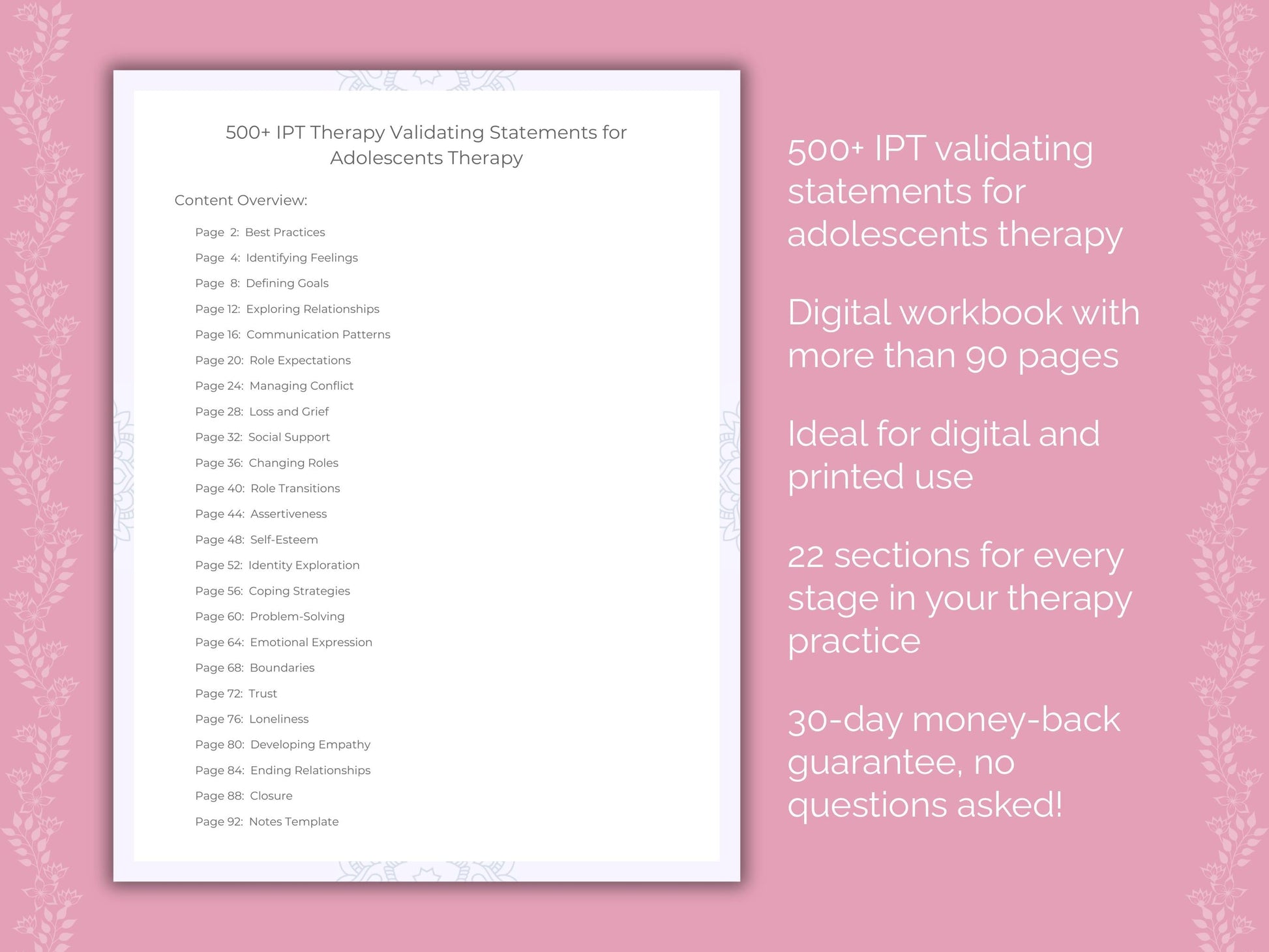 Adolescents Interpersonal Therapy (IPT) Therapist Worksheets