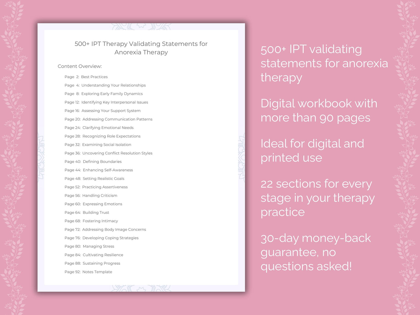 Anorexia Interpersonal Therapy (IPT) Therapist Worksheets