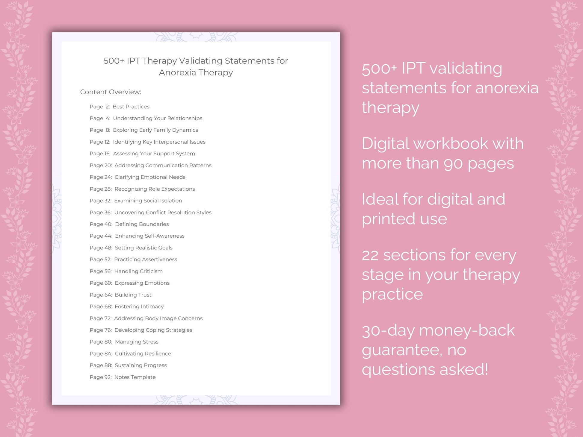 Anorexia Interpersonal Therapy (IPT) Therapist Worksheets