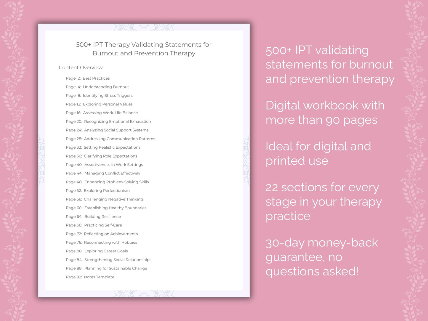 Burnout and Prevention Interpersonal Therapy (IPT) Therapist Worksheets