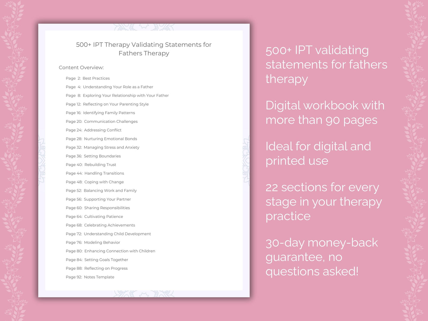 Fathers Interpersonal Therapy (IPT) Therapist Worksheets