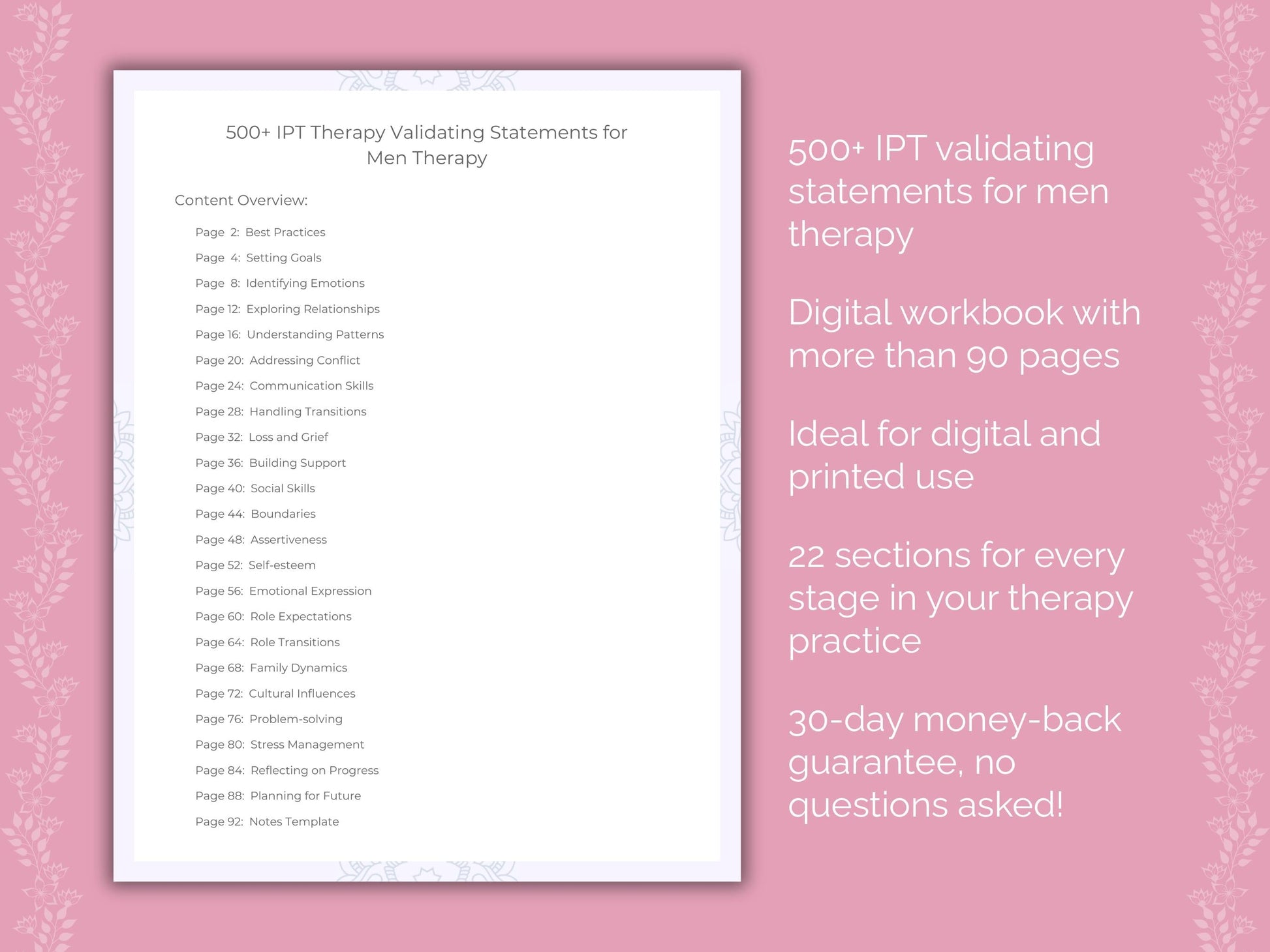 Men Interpersonal Therapy (IPT) Therapist Worksheets