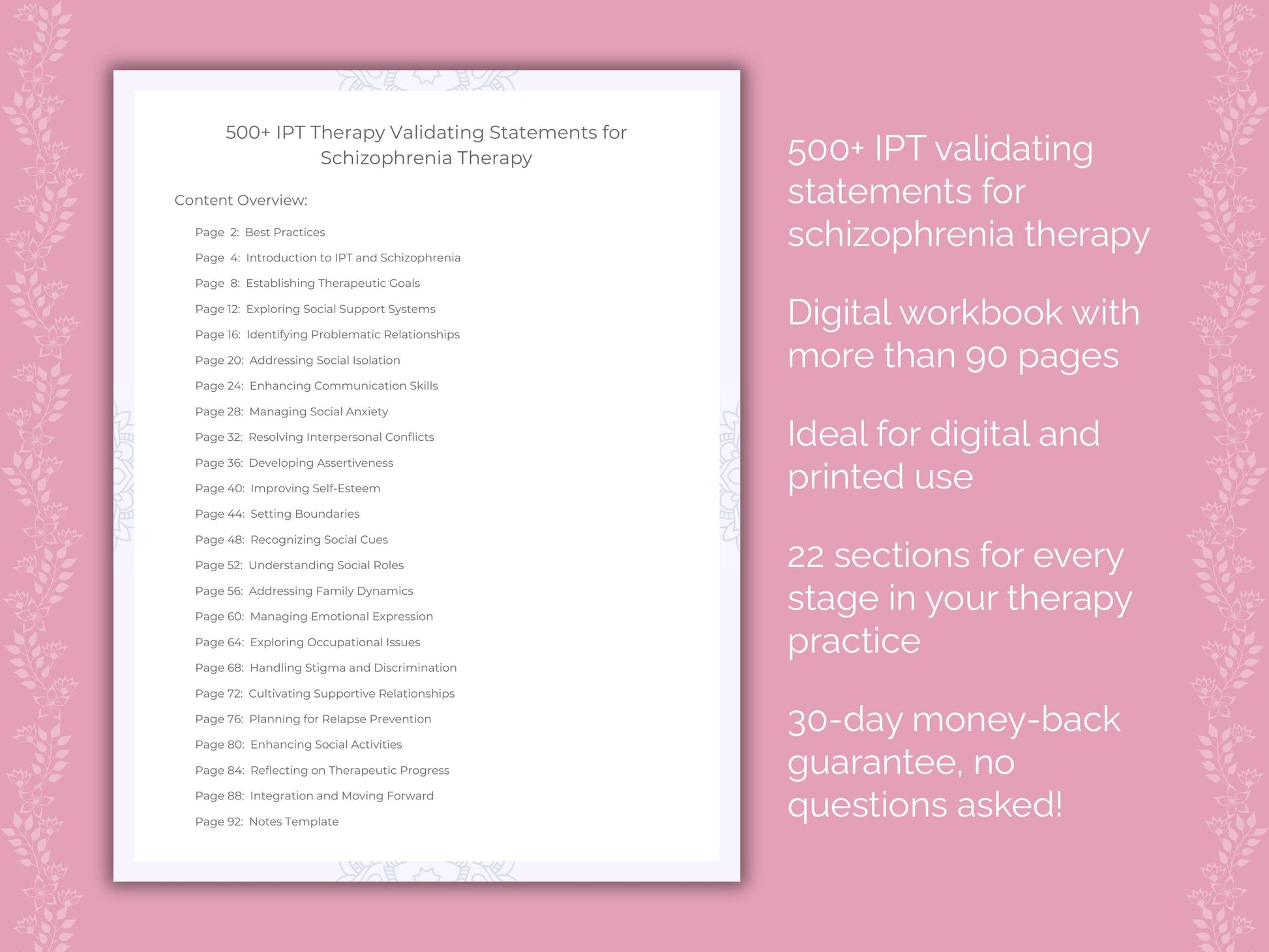 Schizophrenia Interpersonal Therapy (IPT) Therapist Worksheets
