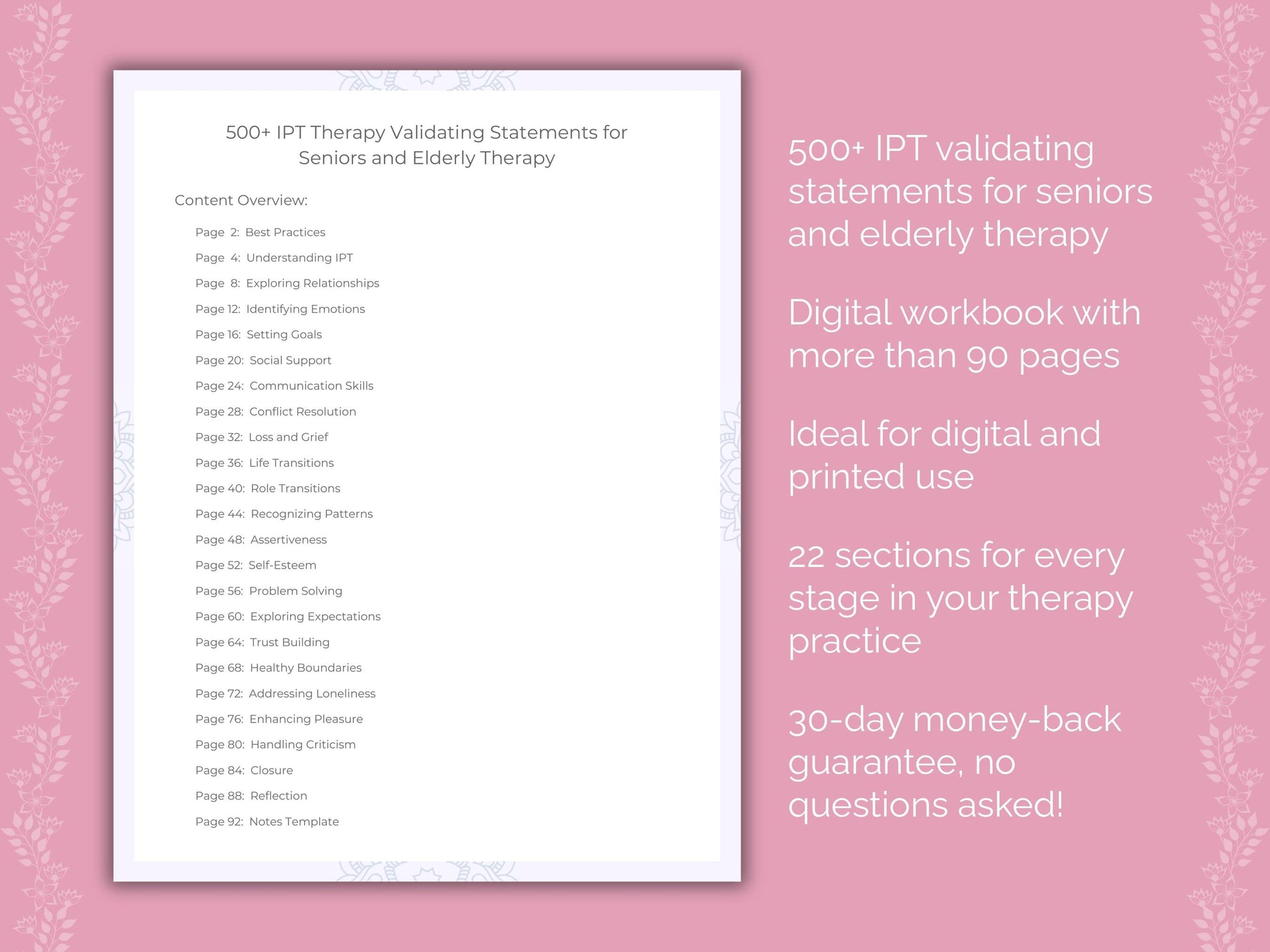 Seniors and Elderly Interpersonal Therapy (IPT) Therapist Worksheets