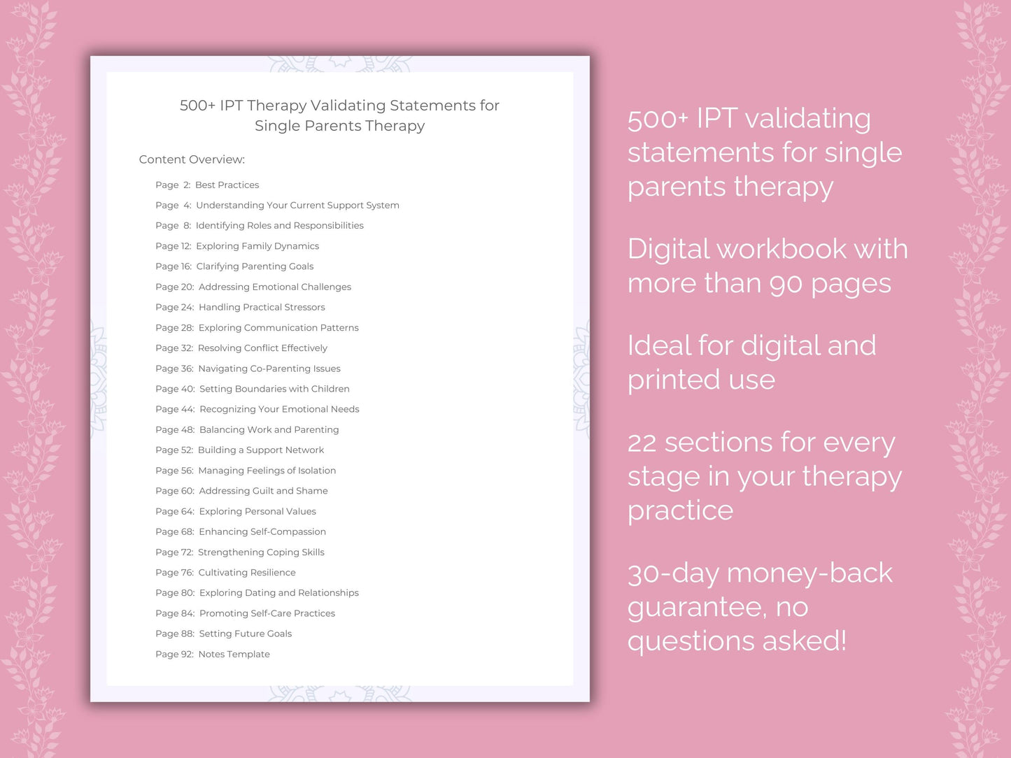 Single Parents Interpersonal Therapy (IPT) Therapist Worksheets