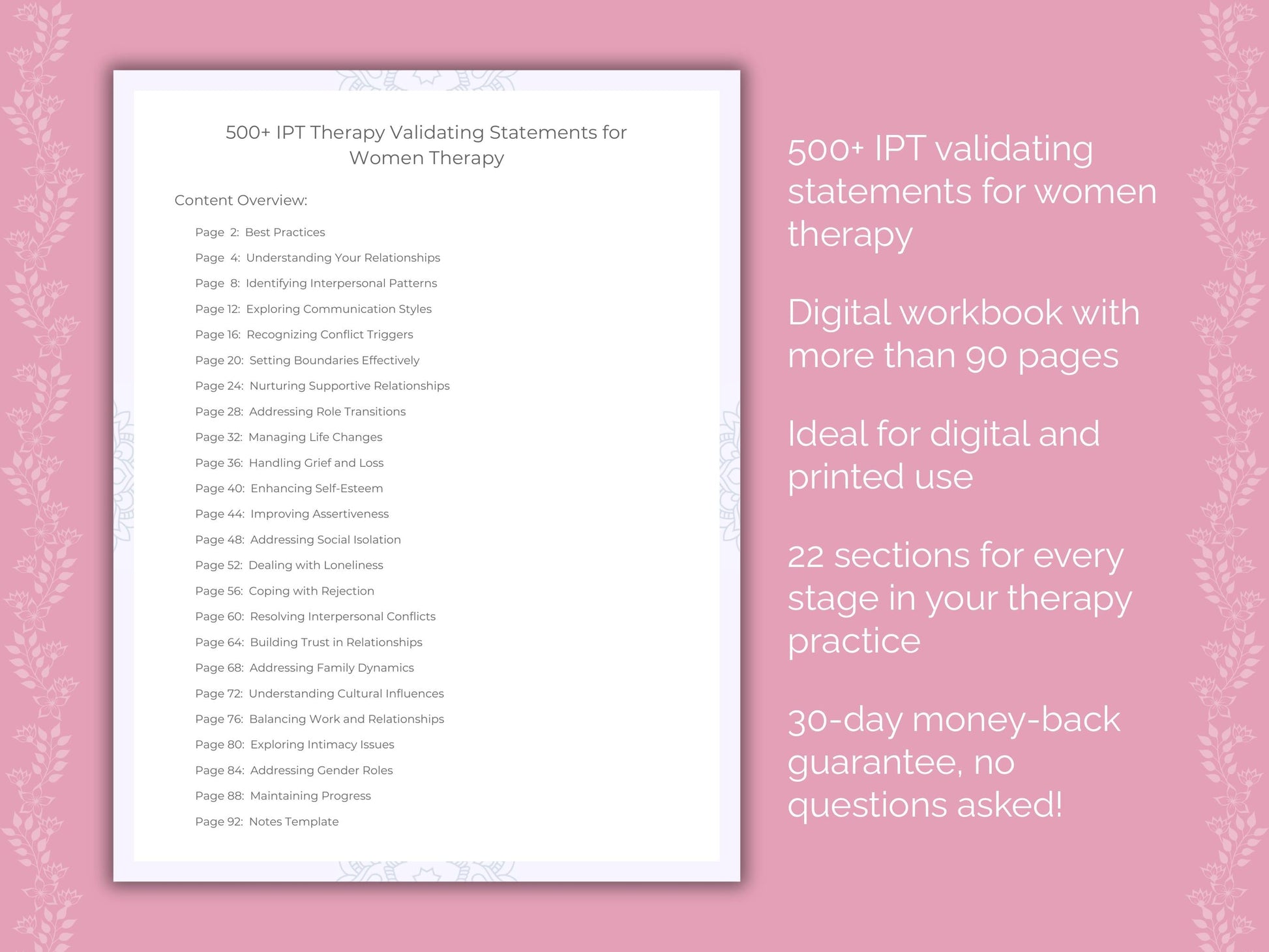 Women Interpersonal Therapy (IPT) Therapist Worksheets