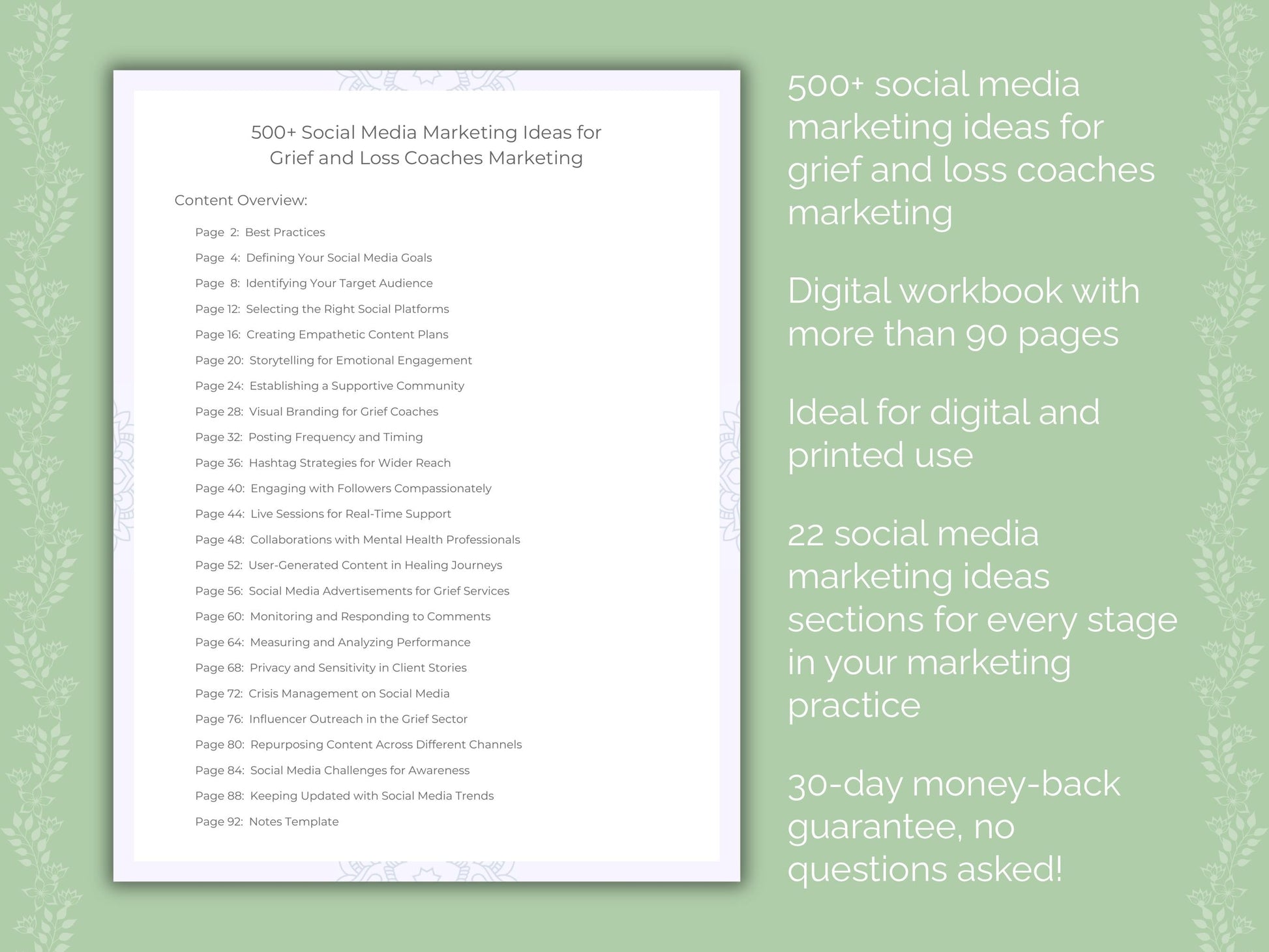 Grief and Loss Coaches Marketing Worksheets