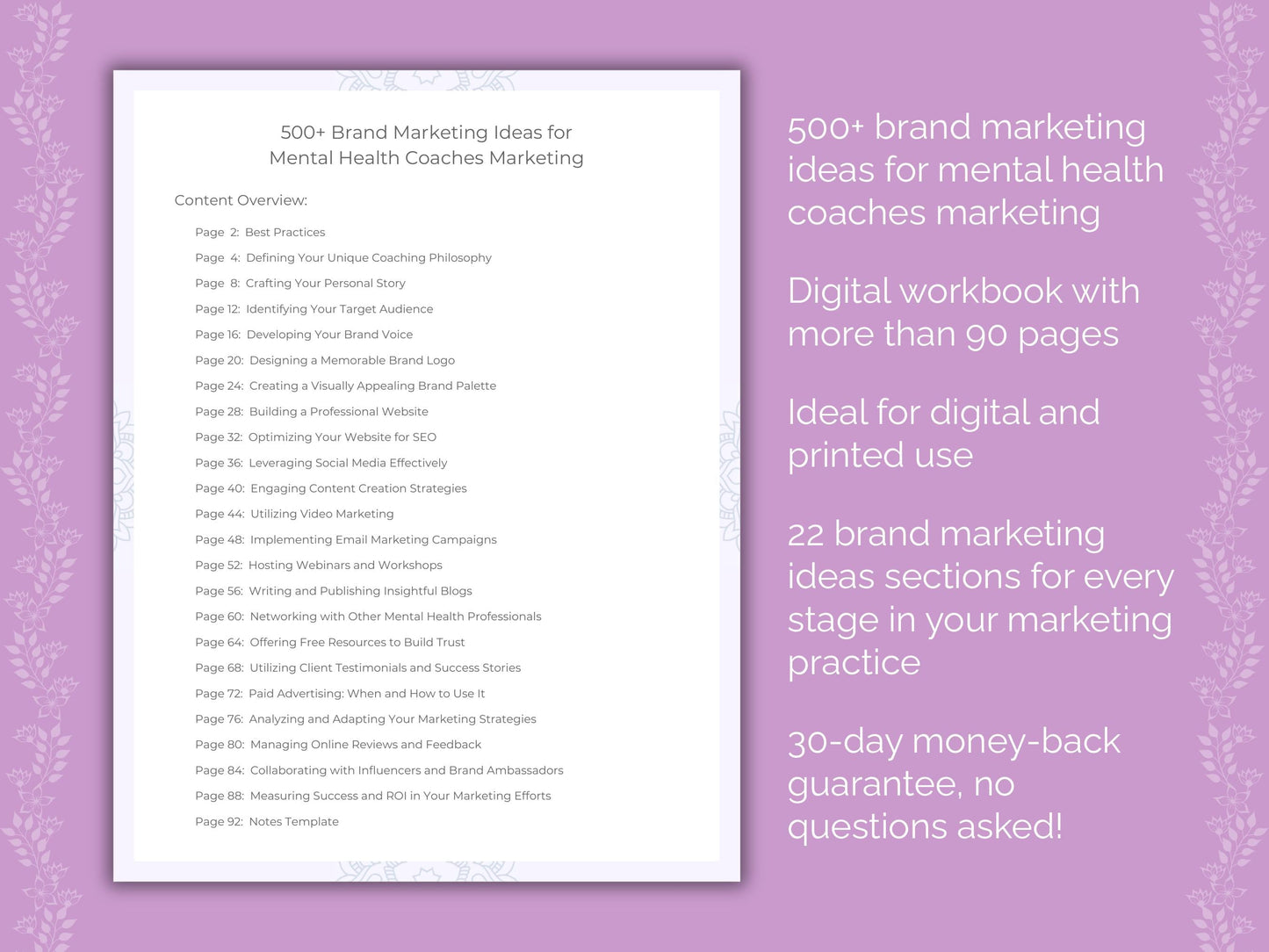 Mental Health Coaches Marketing Worksheets