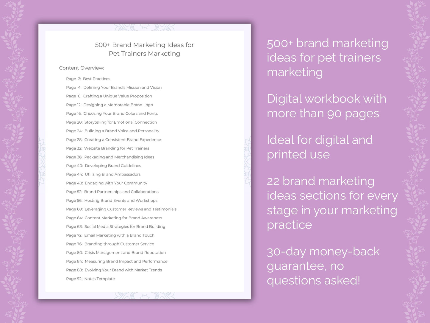 Pet Trainers Marketing Worksheets